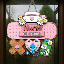 Load image into Gallery viewer, Personalized Nurse Sign Custom Name Daisy Flowers Wood Gift
