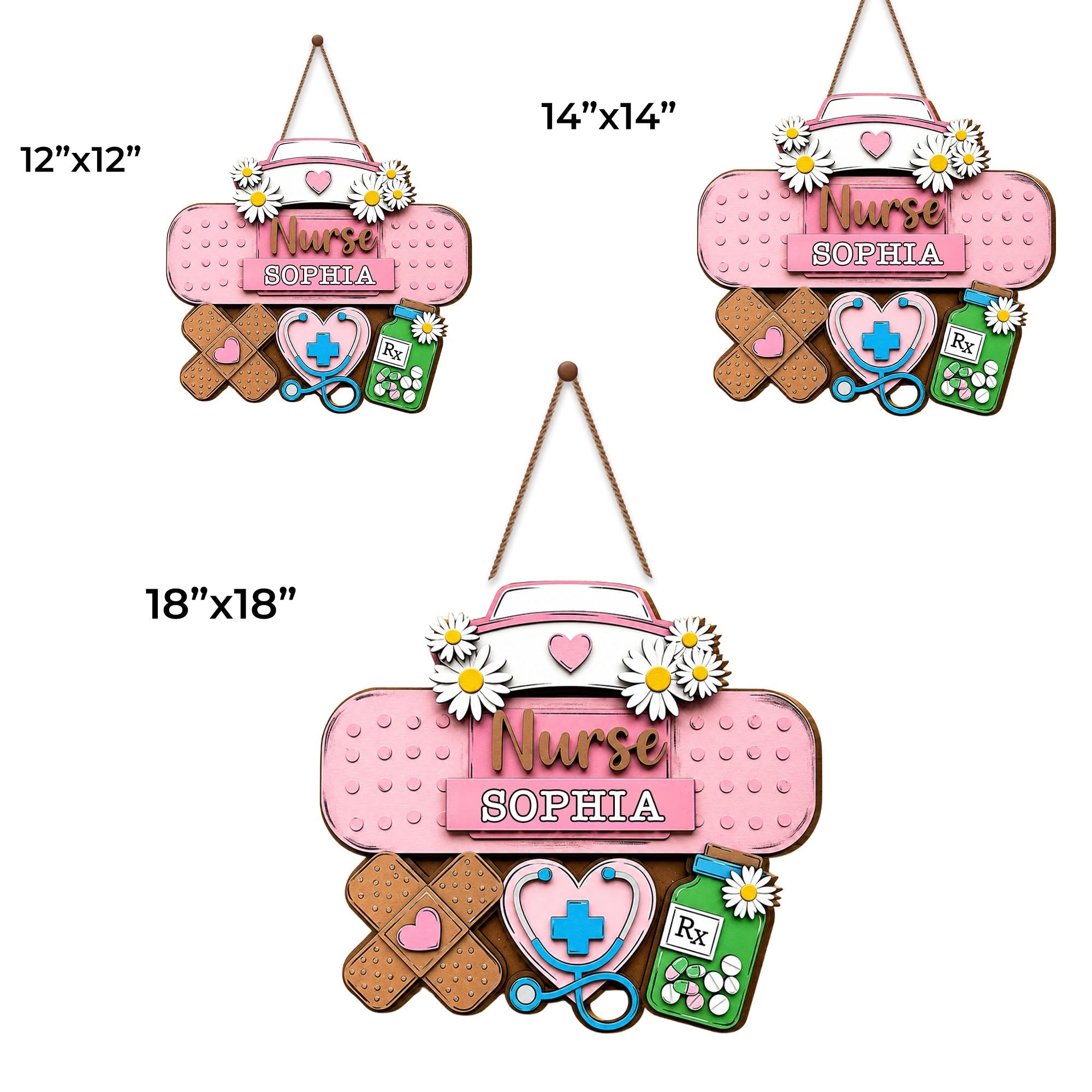 Personalized Nurse Sign Custom Name Daisy Flowers Wood Gift
