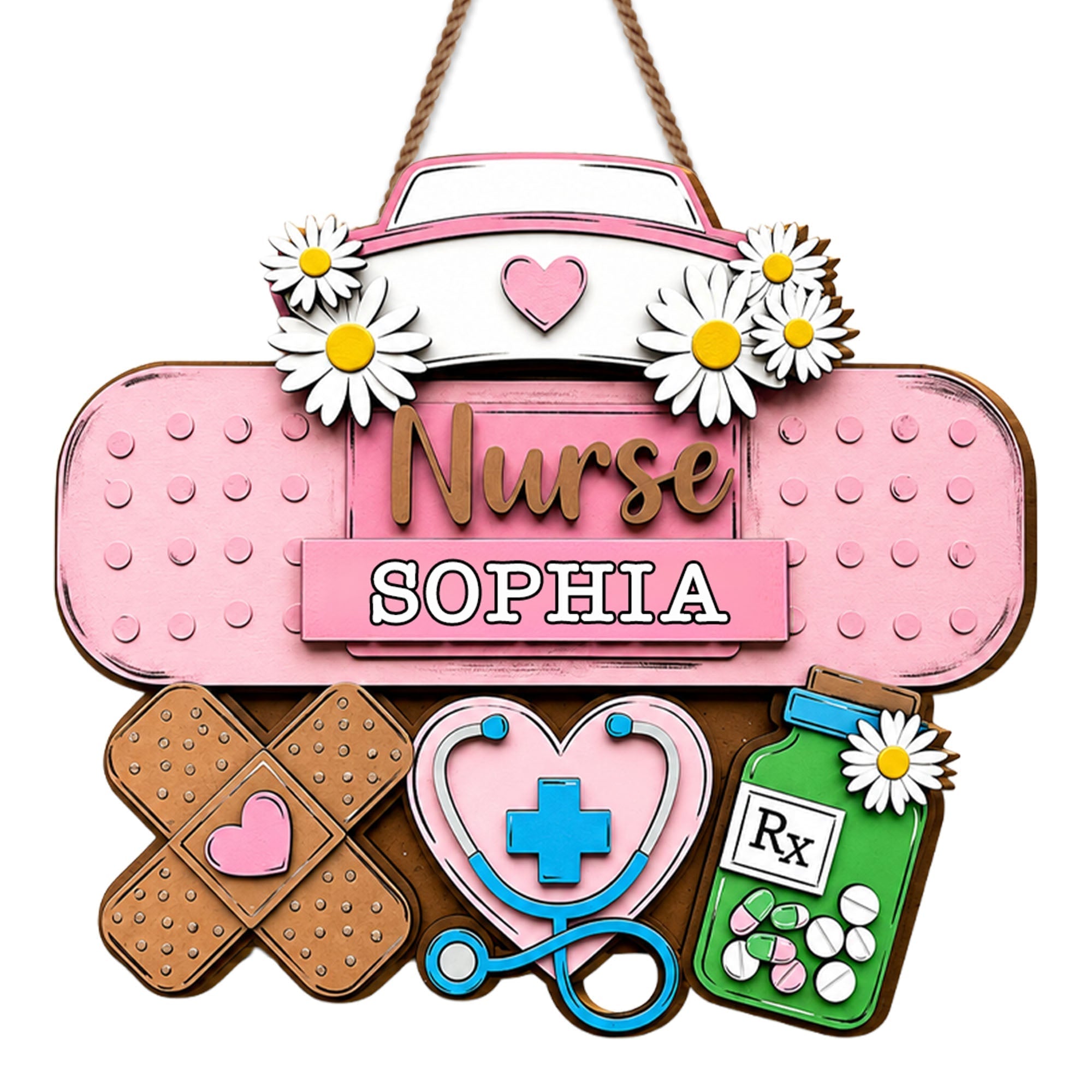 Personalized Nurse Sign Custom Name Daisy Flowers Wood Gift