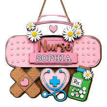 Load image into Gallery viewer, Personalized Nurse Sign Custom Name Daisy Flowers Wood Gift
