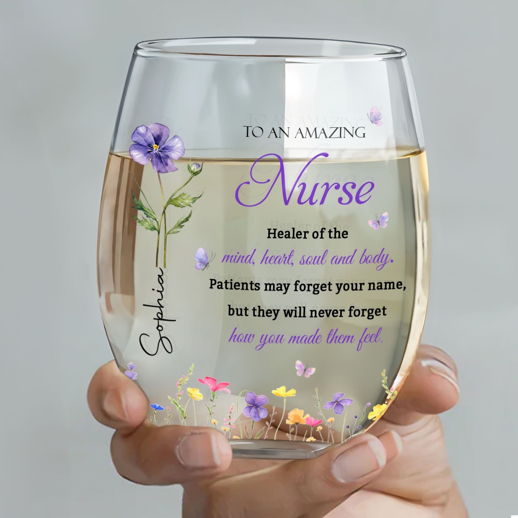 Personalized Stemless Wine Glass Custom Nurse Gift Idea
