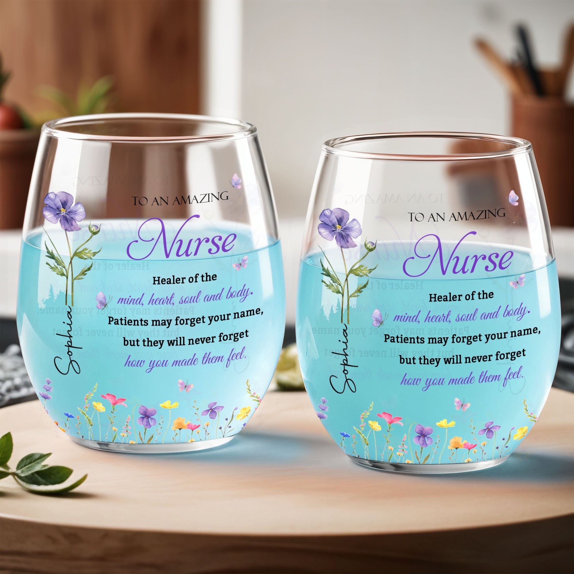 Personalized Stemless Wine Glass Custom Nurse Gift Idea