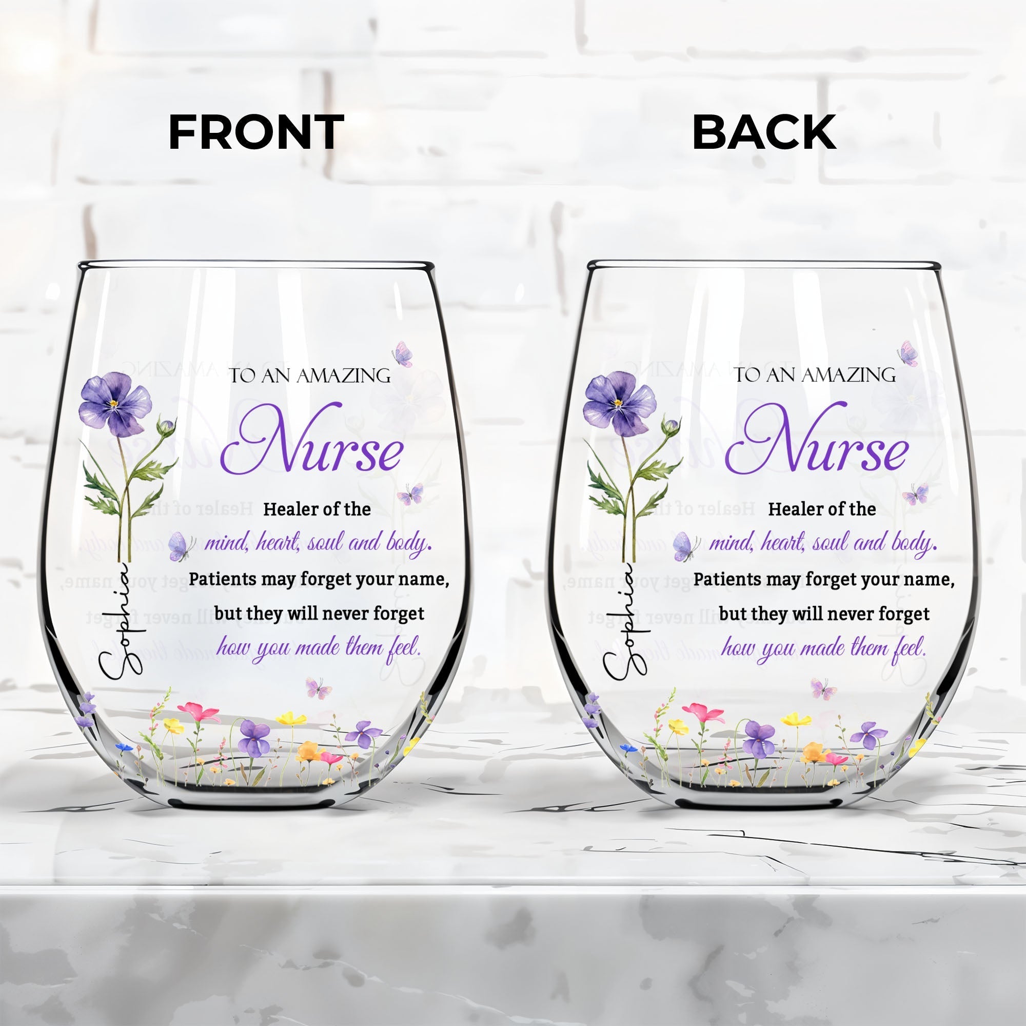 Personalized Stemless Wine Glass Custom Nurse Gift Idea