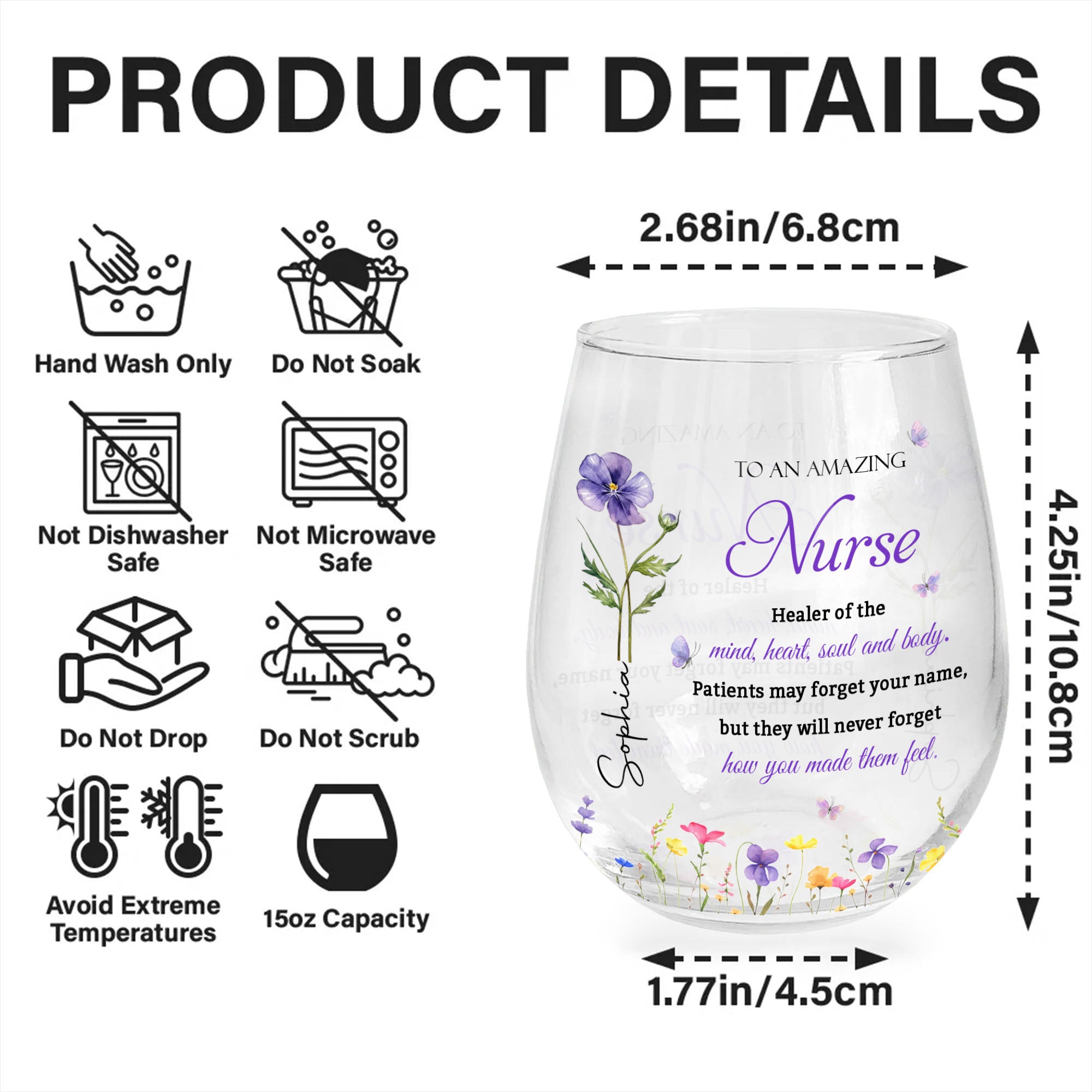 Personalized Stemless Wine Glass Custom Nurse Gift Idea