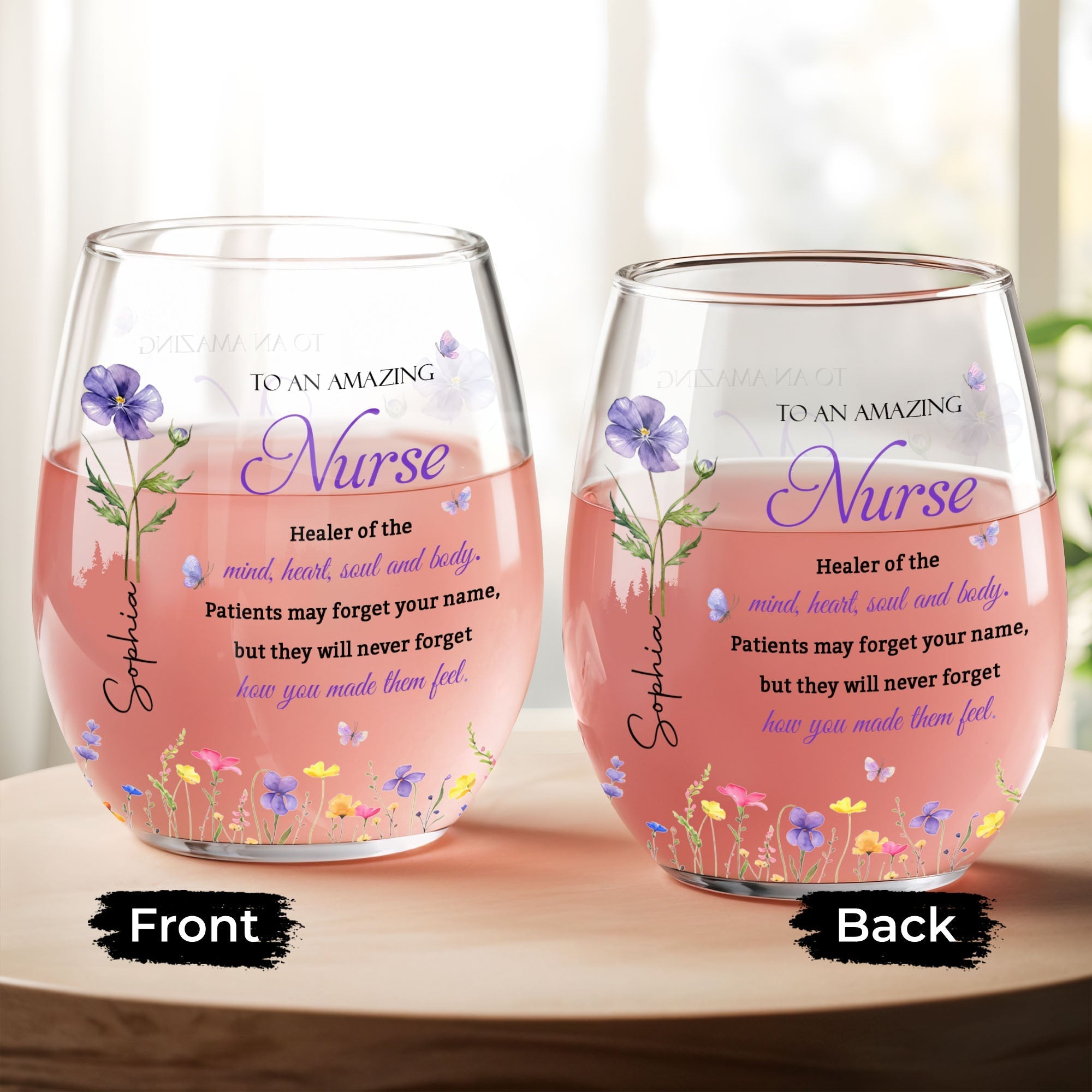 Personalized Stemless Wine Glass Custom Nurse Gift Idea
