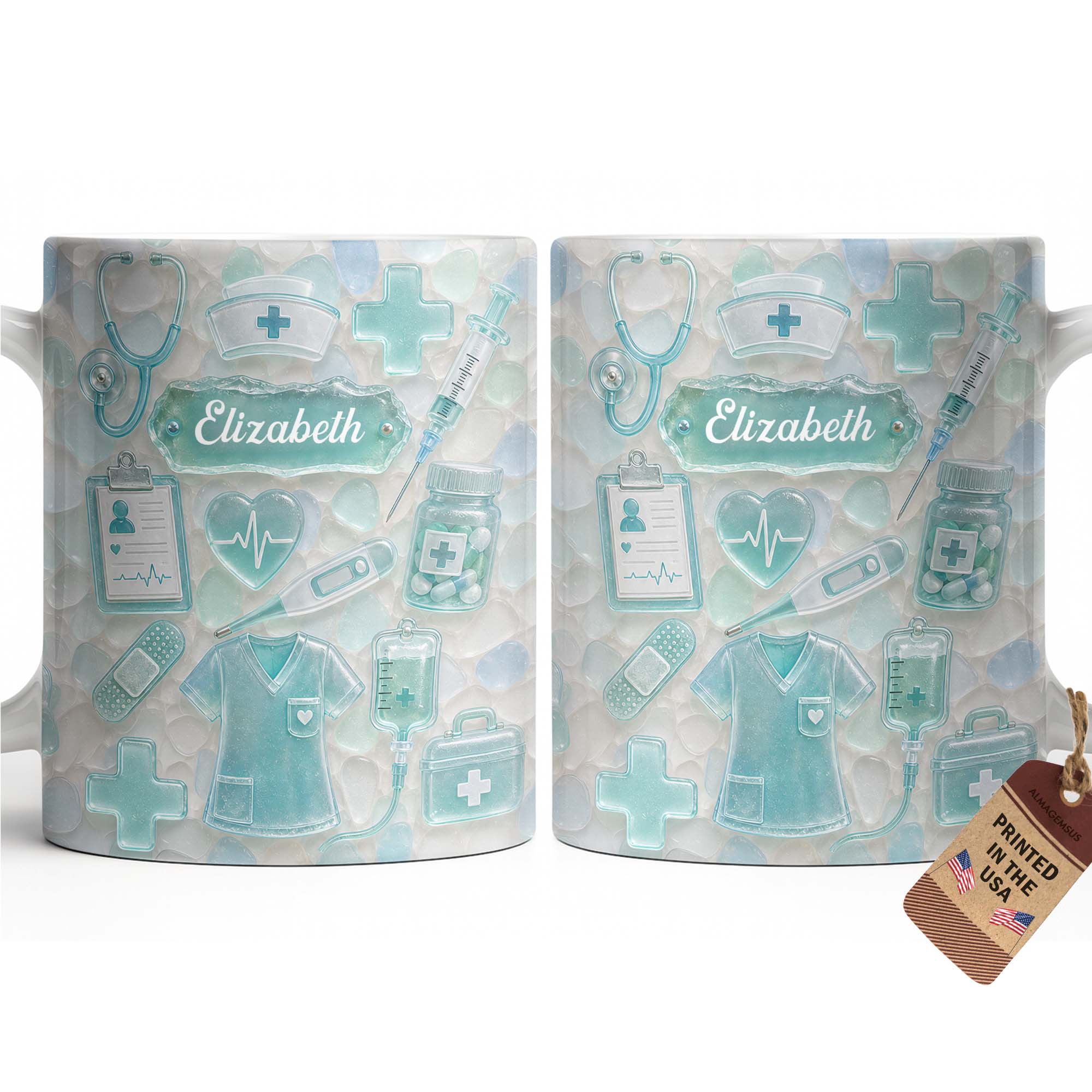 Personalized Nurse Coffee Mug with 3D Sea Glass Design Gift
