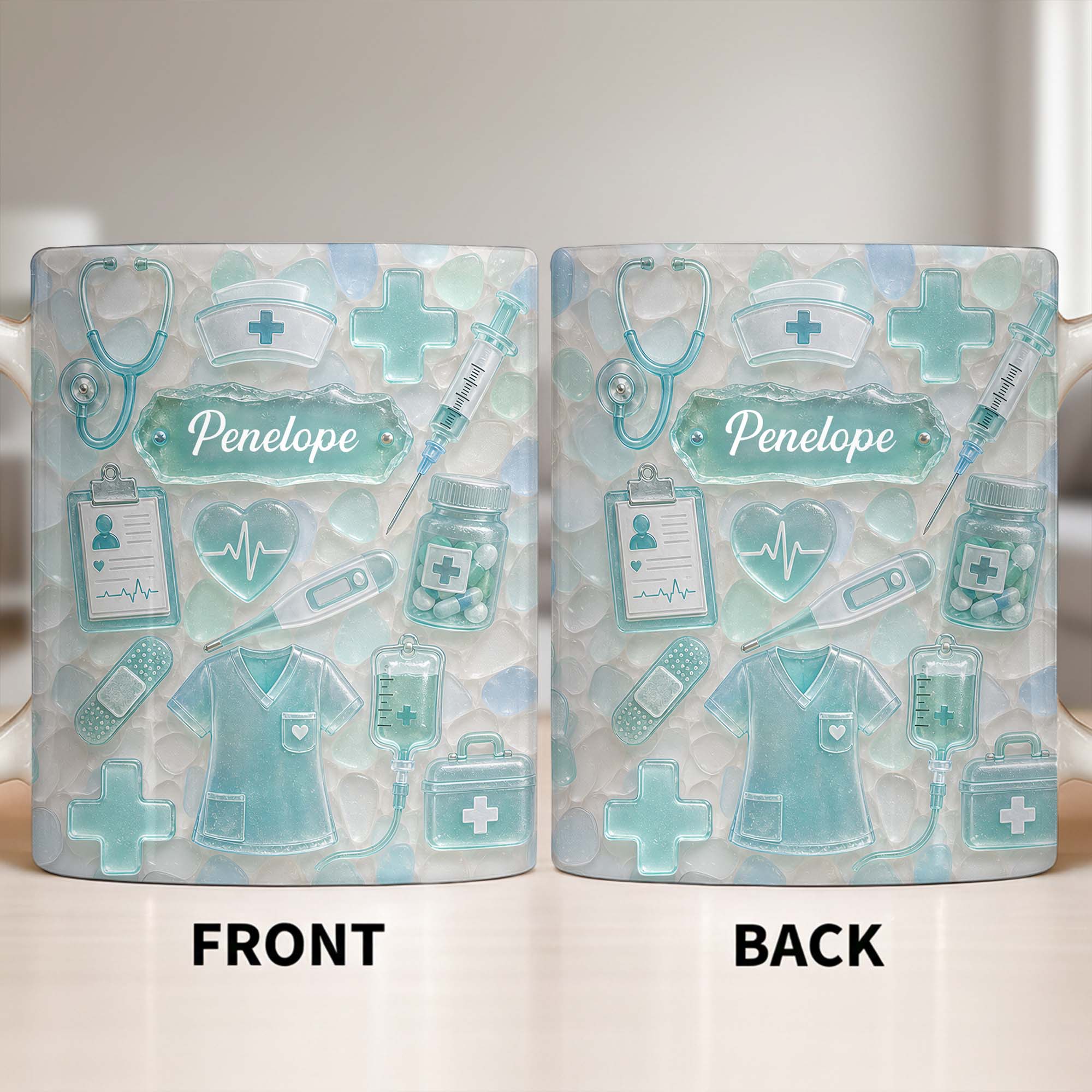 Personalized Nurse Coffee Mug with 3D Sea Glass Design Gift
