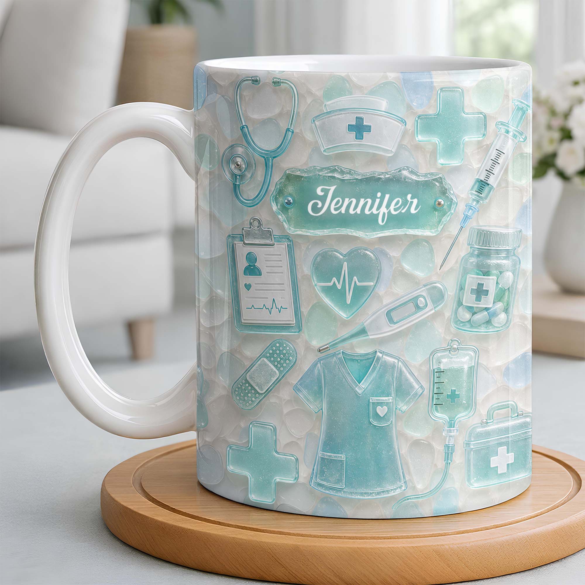 Personalized Nurse Coffee Mug with 3D Sea Glass Design Gift