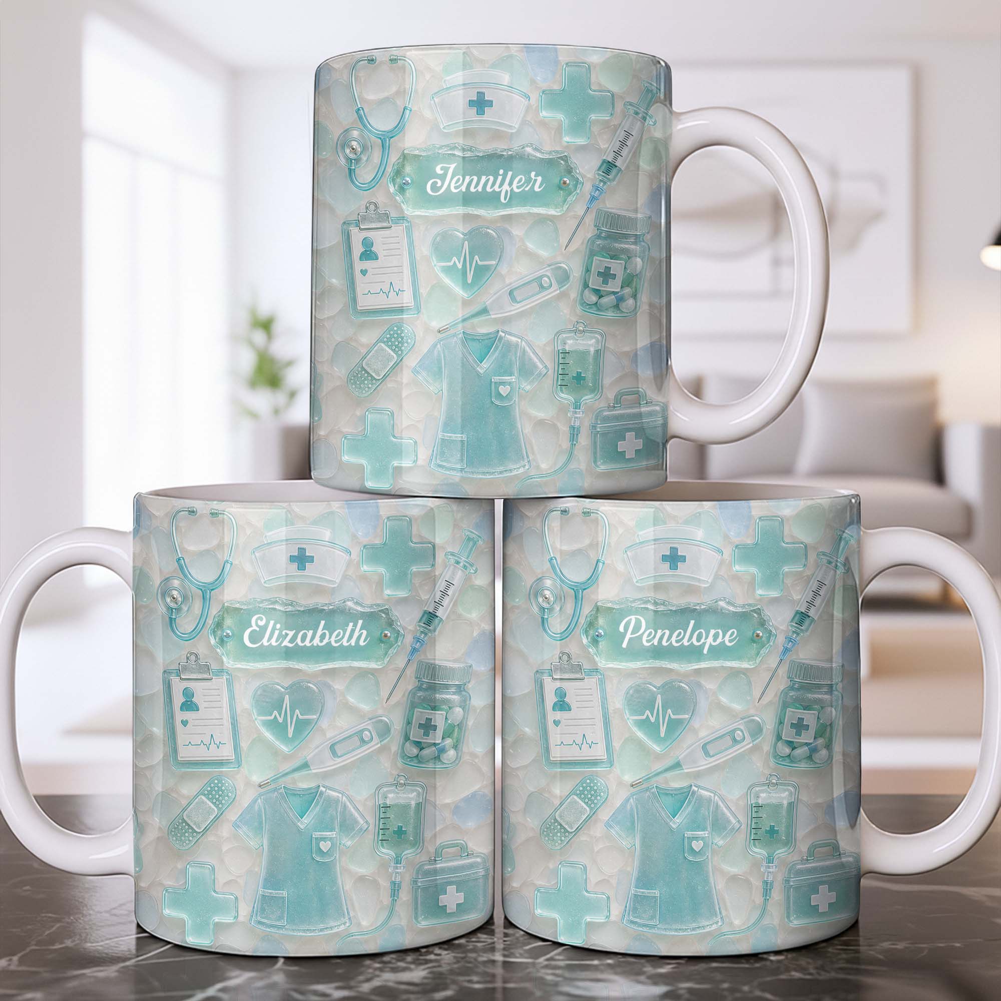 Personalized Nurse Coffee Mug with 3D Sea Glass Design Gift