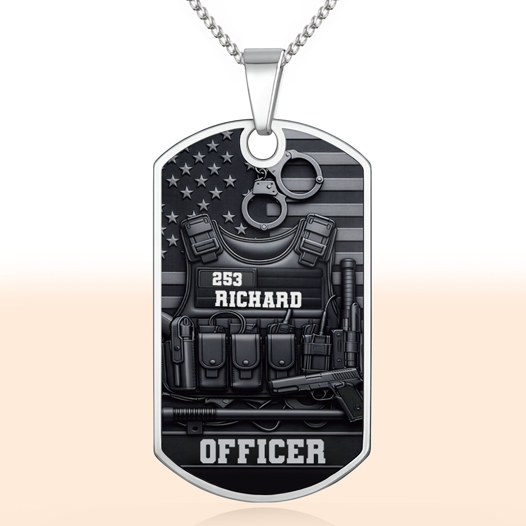 Personalized Stainless Steel Dog Tag Necklace Custom Name for Dad Officer Gift