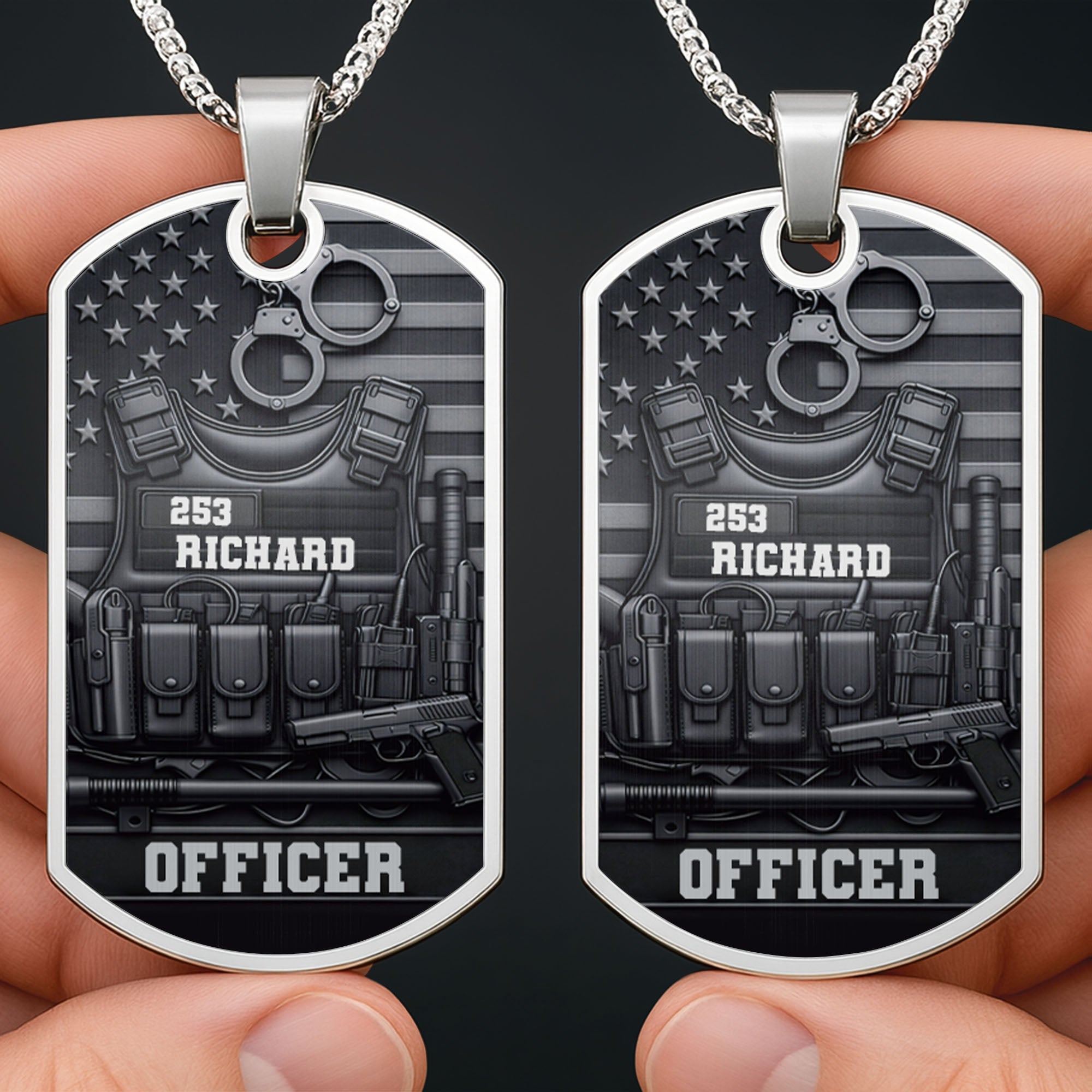 Personalized Stainless Steel Dog Tag Necklace Custom Name for Dad Officer Gift