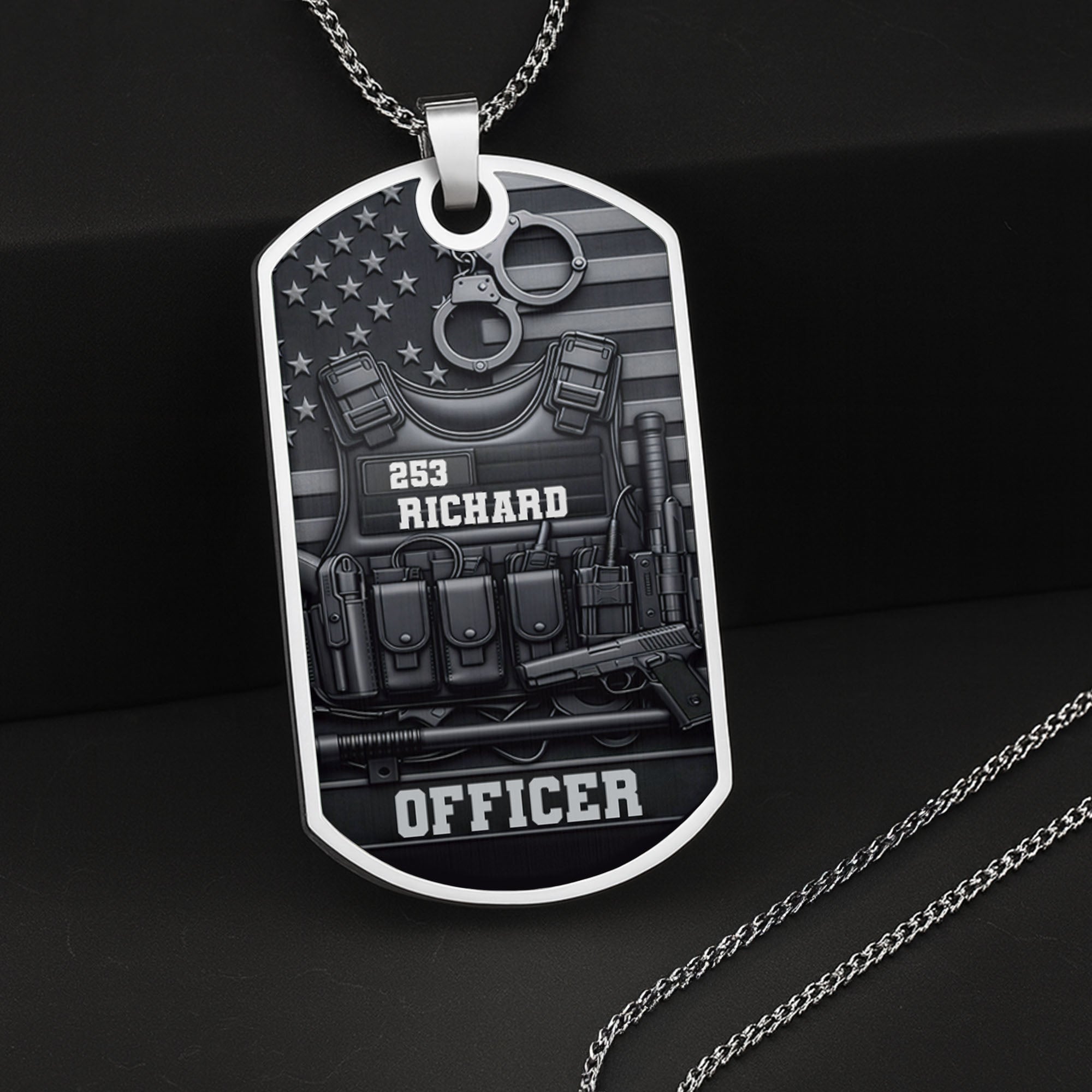 Personalized Stainless Steel Dog Tag Necklace Custom Name for Dad Officer Gift