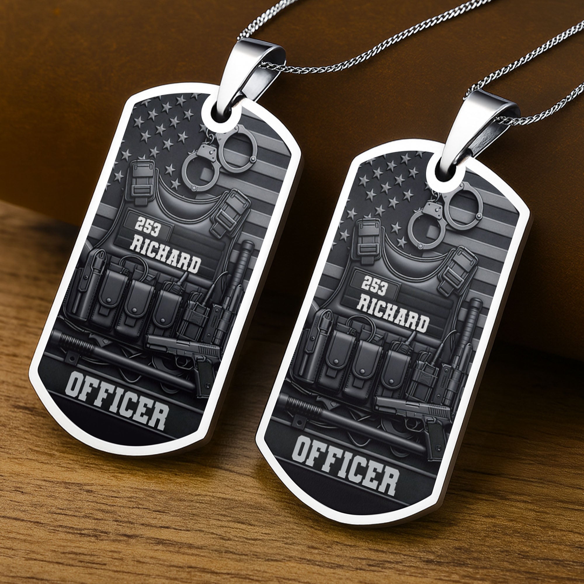 Personalized Stainless Steel Dog Tag Necklace Custom Name for Dad Officer Gift