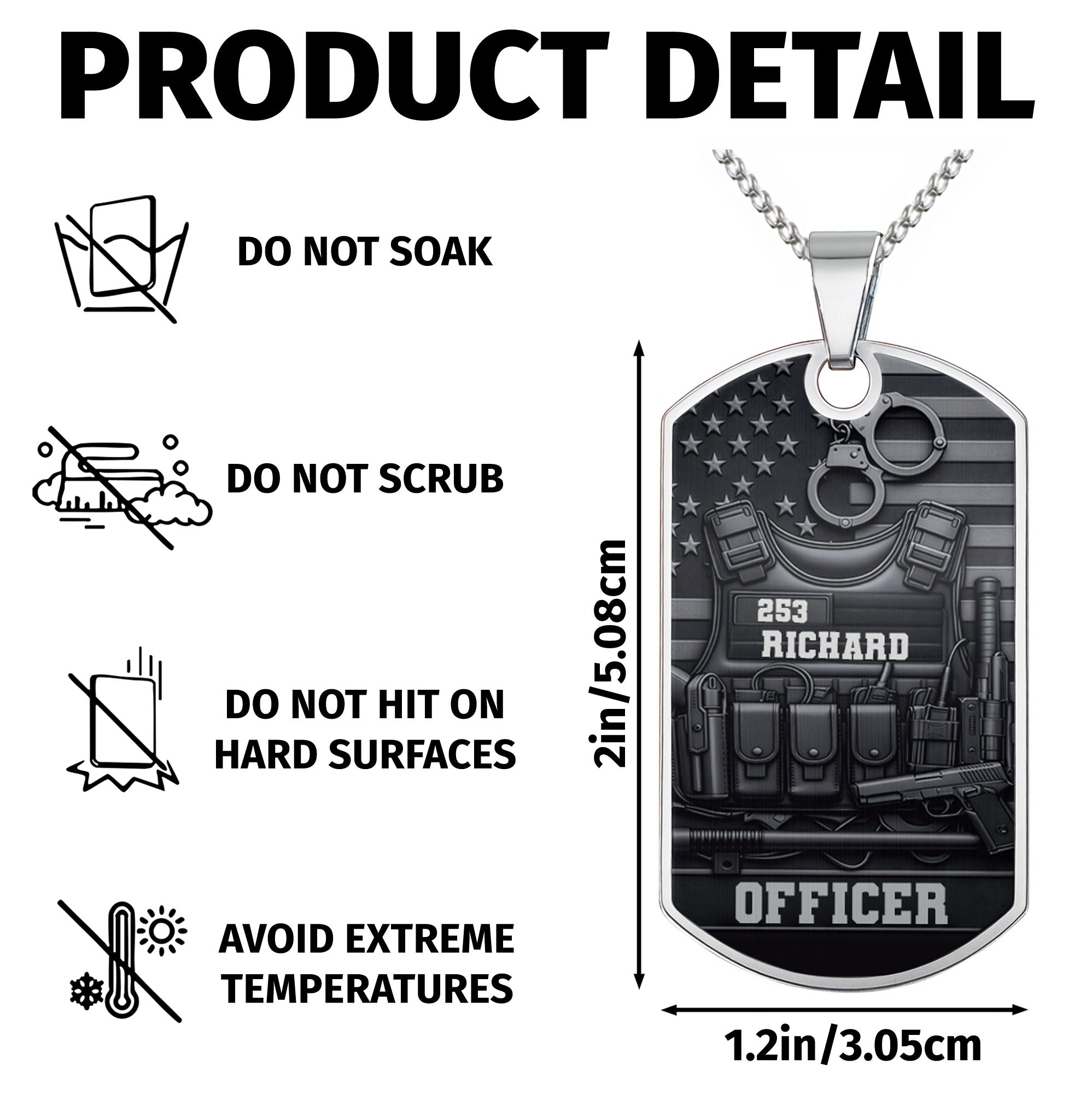 Personalized Stainless Steel Dog Tag Necklace Custom Name for Dad Officer Gift