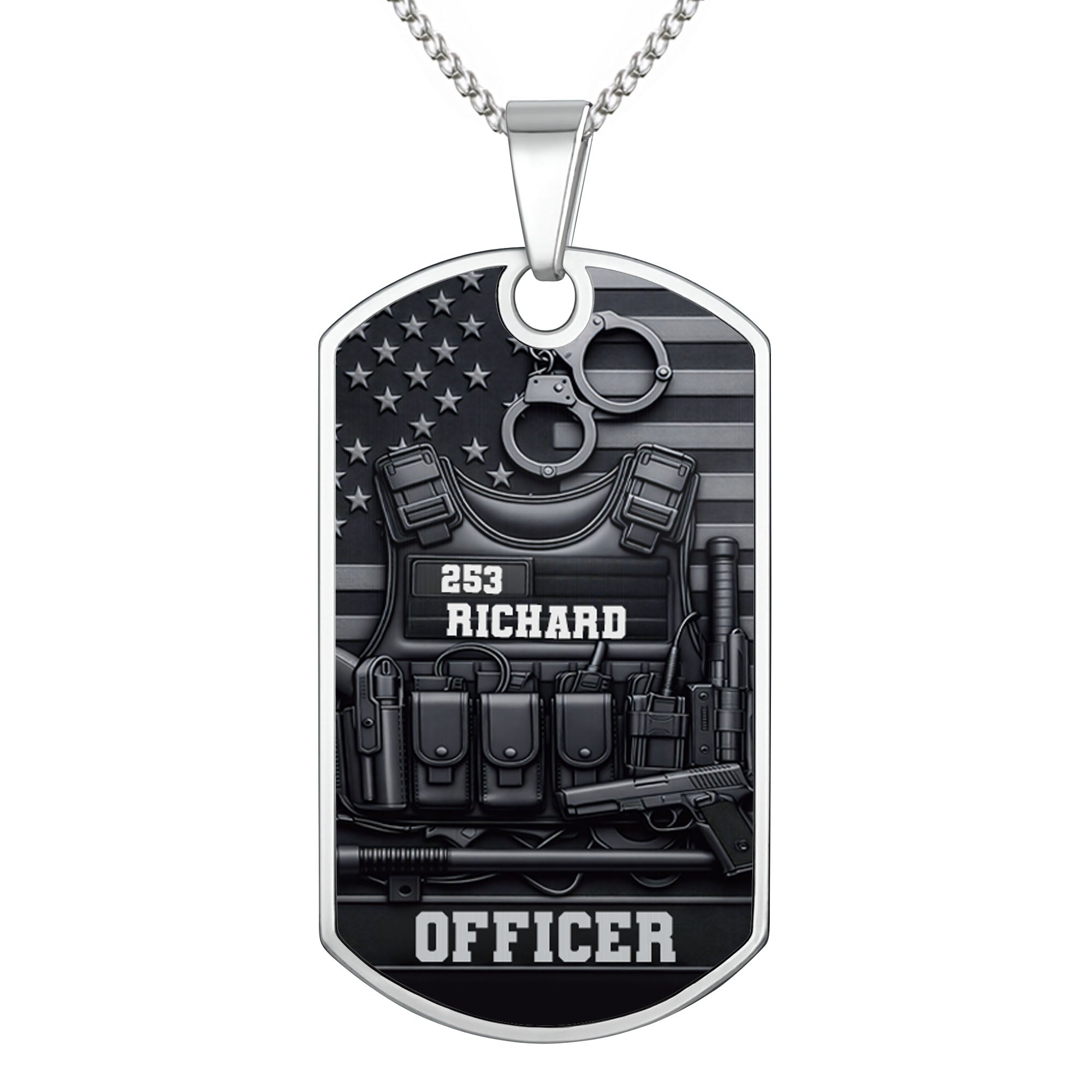 Personalized Stainless Steel Dog Tag Necklace Custom Name for Dad Officer Gift