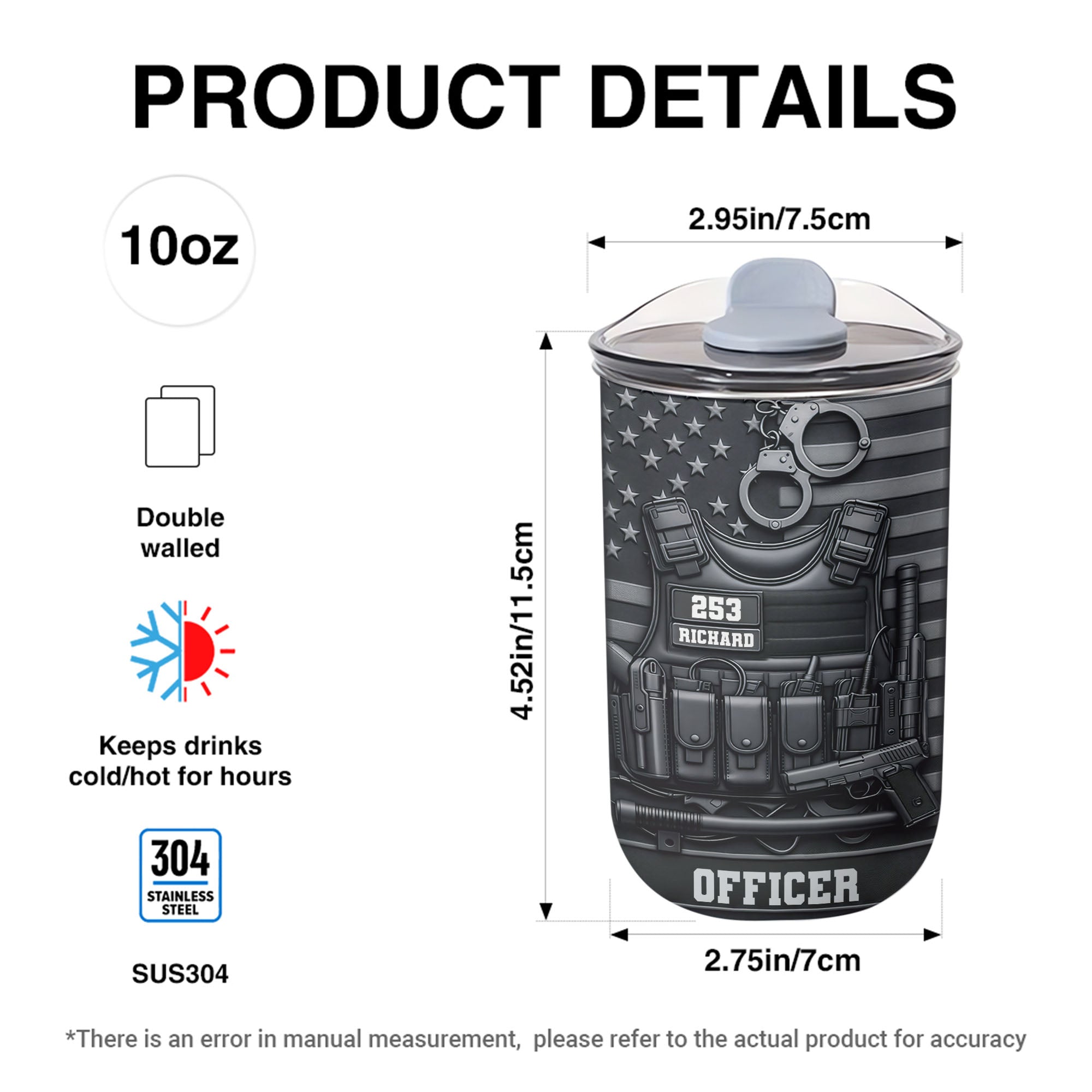 Personalized 10oz Stainless Steel Tumbler American Flag Gift for Dad