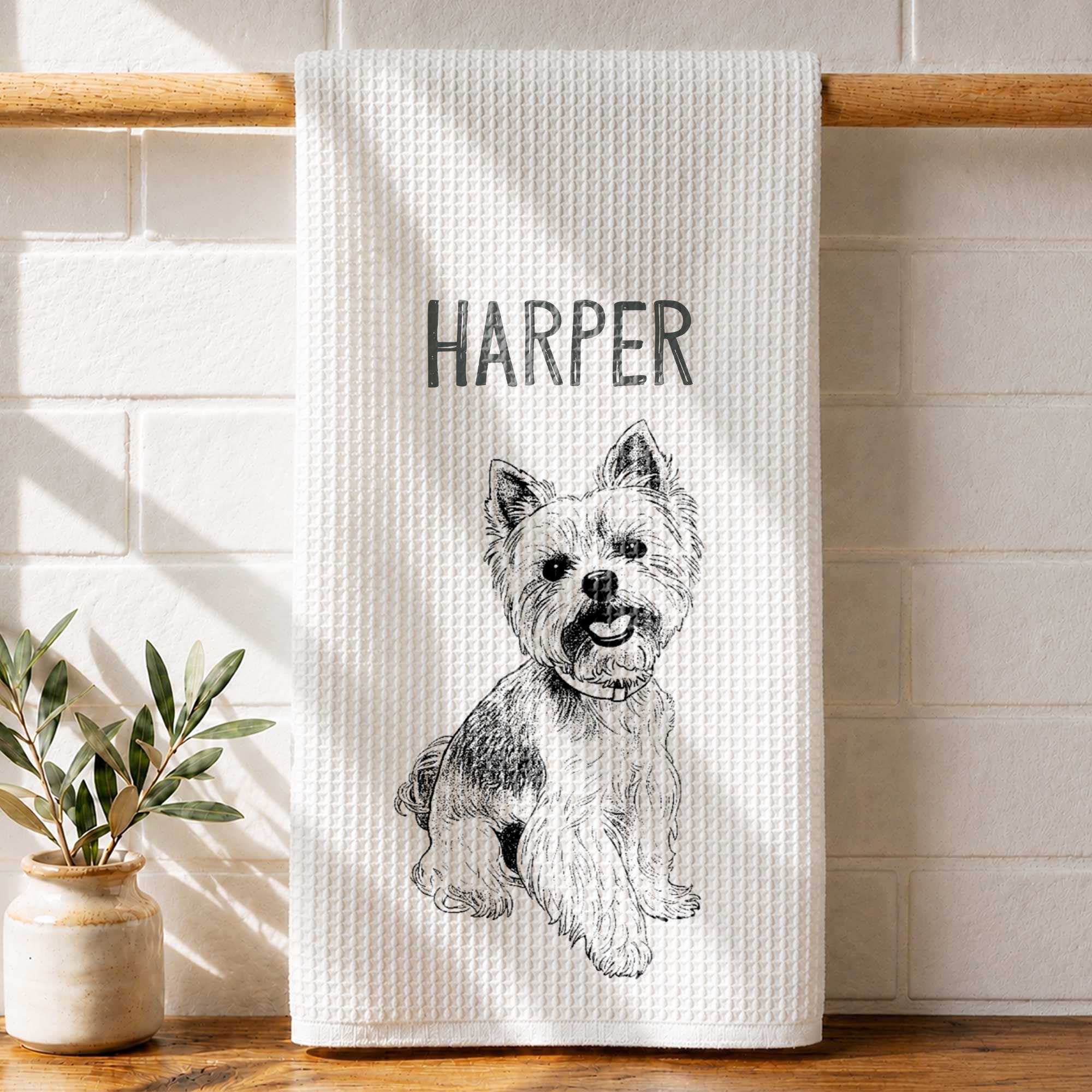Personalized Dog Sketch Kitchen Towel Custom Name Gift for Dog Lovers