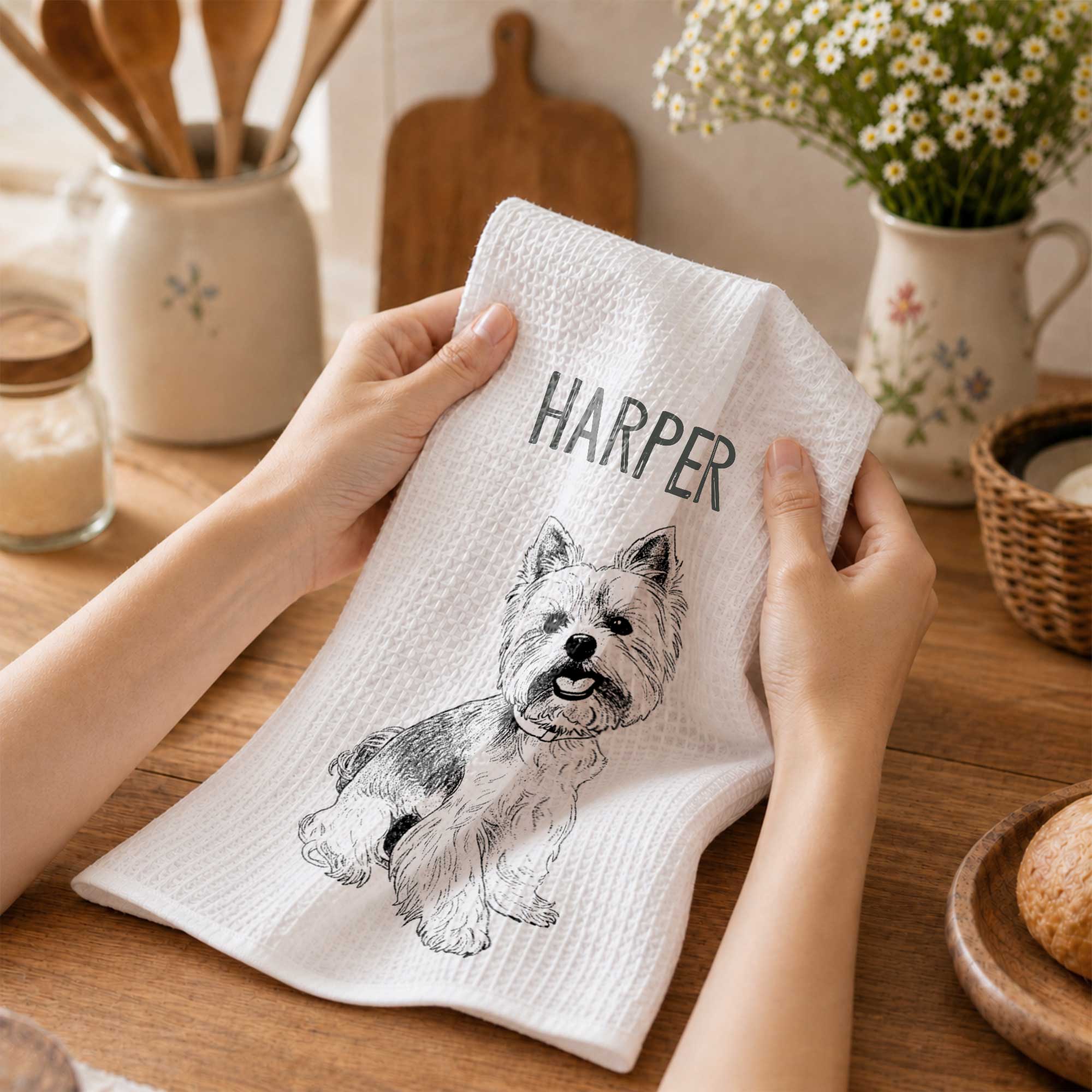 Personalized Dog Sketch Kitchen Towel Custom Name Gift for Dog Lovers