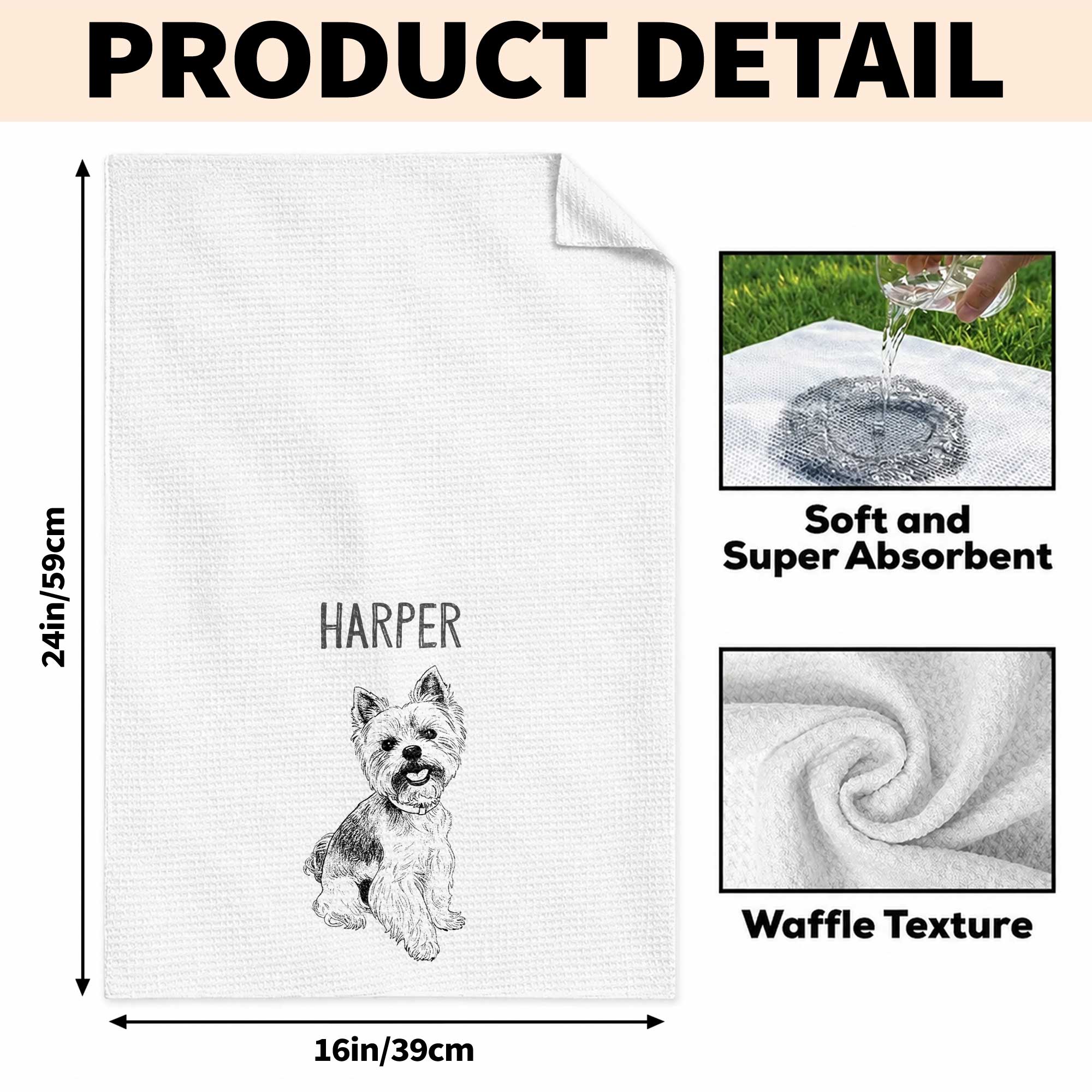 Personalized Dog Sketch Kitchen Towel Custom Name Gift for Dog Lovers