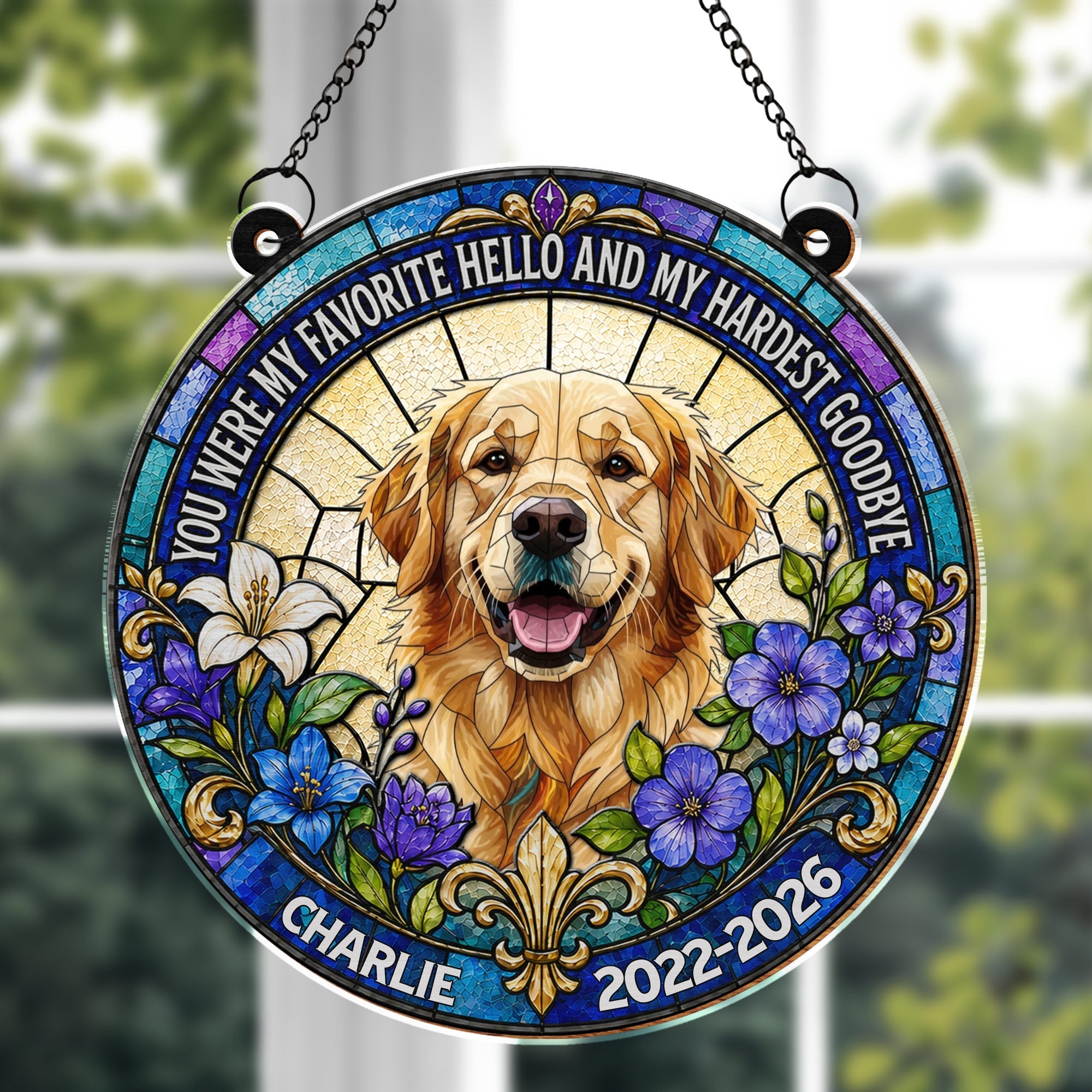 Personalized Memorial Suncatcher for Dog Lovers | Custom Flowers