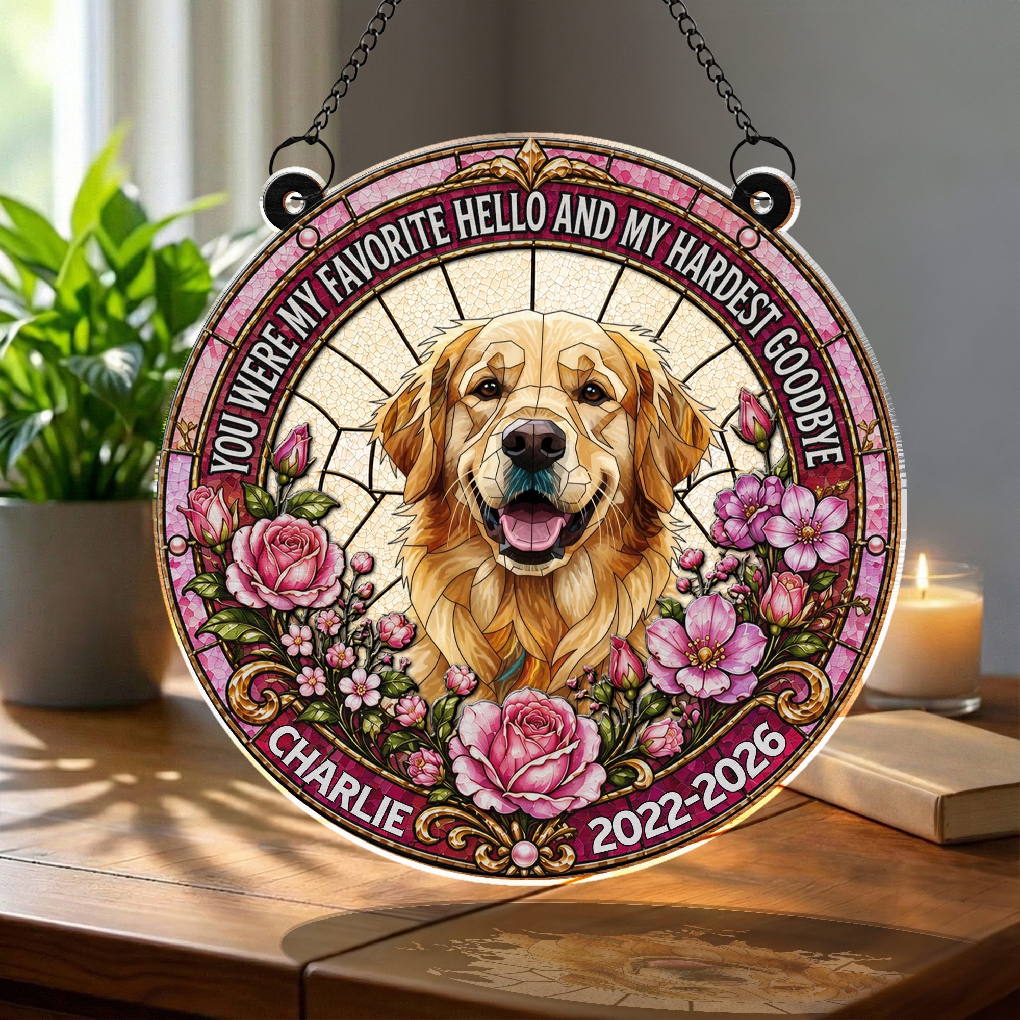 Personalized Memorial Suncatcher for Dog Lovers | Custom Flowers