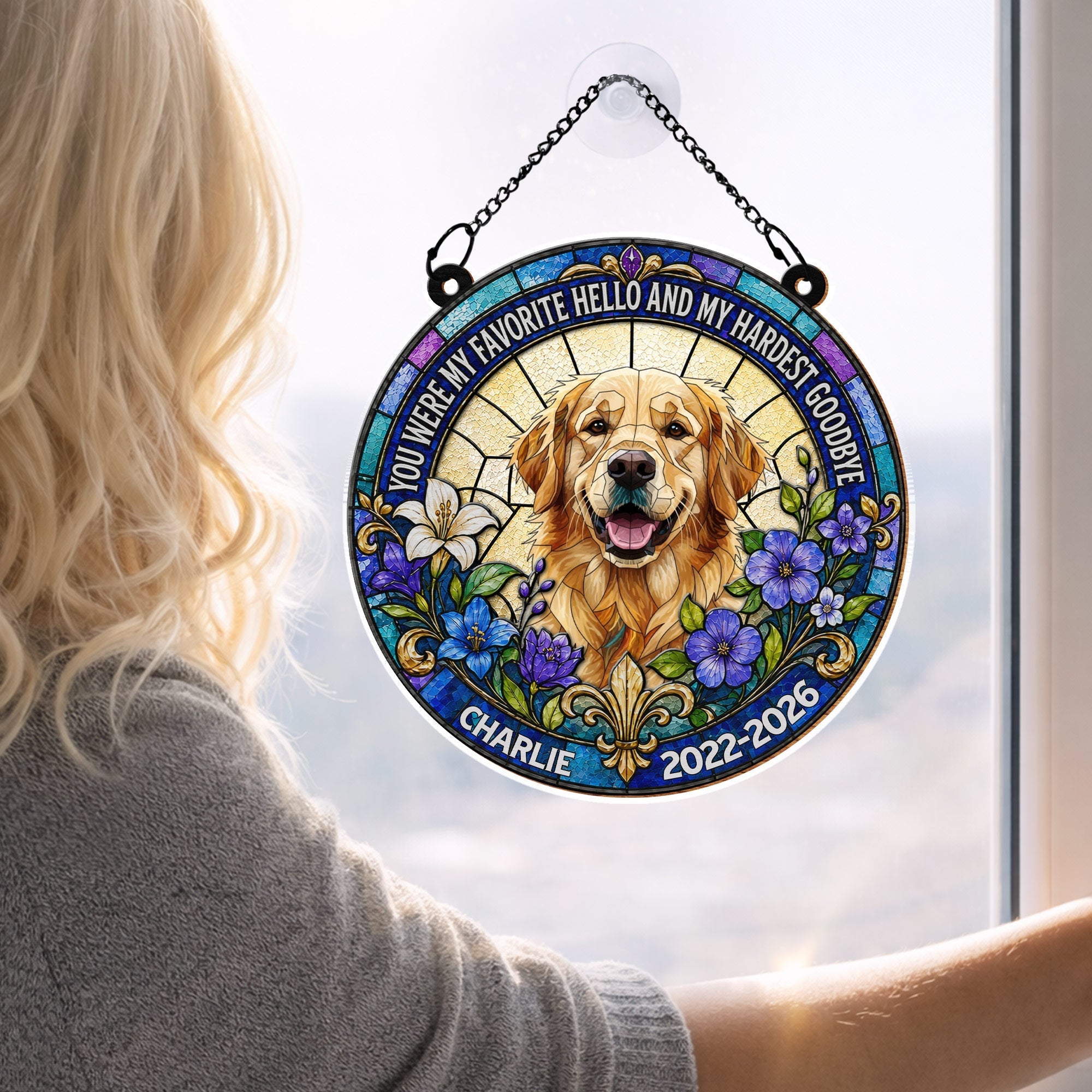 Personalized Memorial Suncatcher for Dog Lovers | Custom Flowers