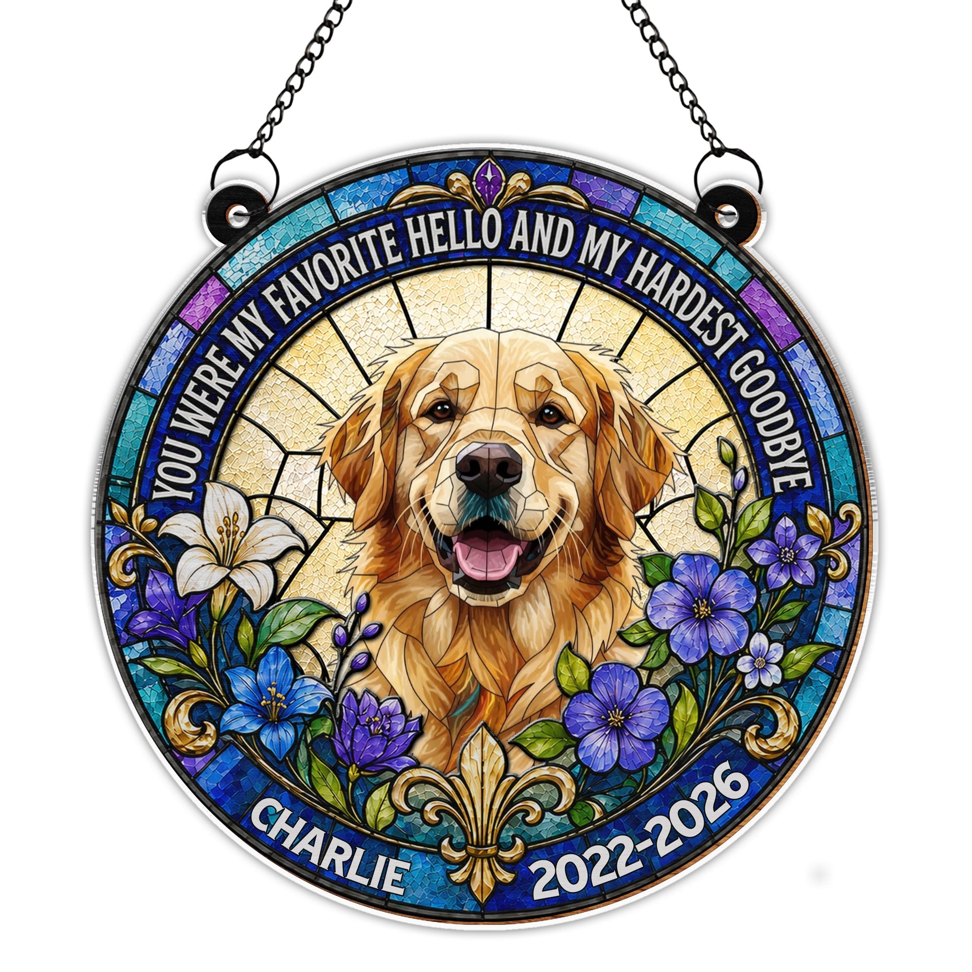 Personalized Memorial Suncatcher for Dog Lovers | Custom Flowers