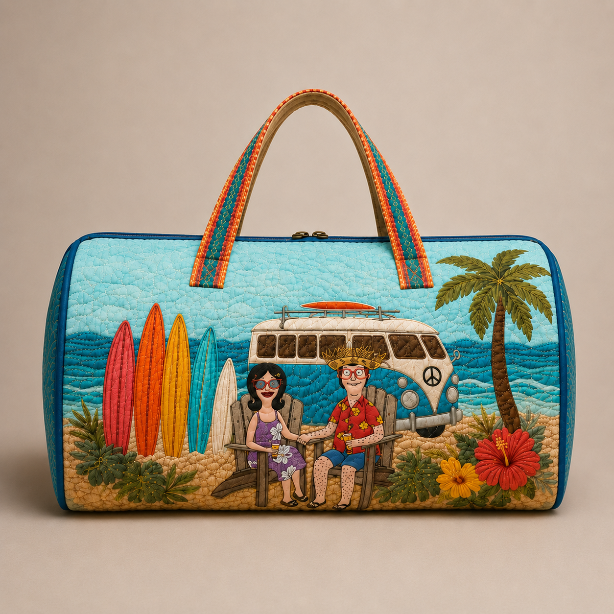 Personalized Quilted Beach Duffle Bag for Couples - Tropical Travel Gift