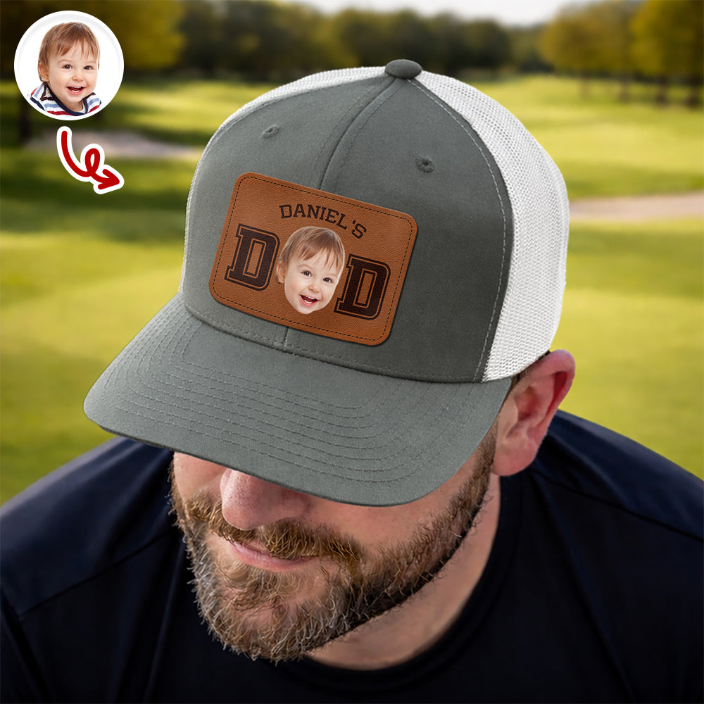 Personalized Leather Patch Dad Hat Custom Photo Gift for Father's Day