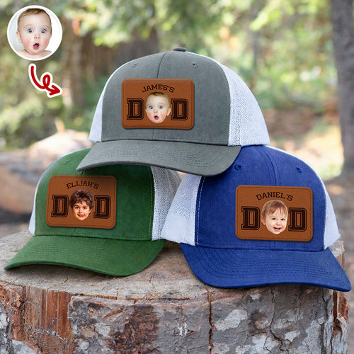 Personalized Leather Patch Dad Hat Custom Photo Gift for Father's Day