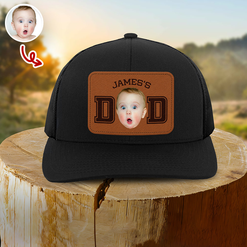 Personalized Leather Patch Dad Hat Custom Photo Gift for Father's Day