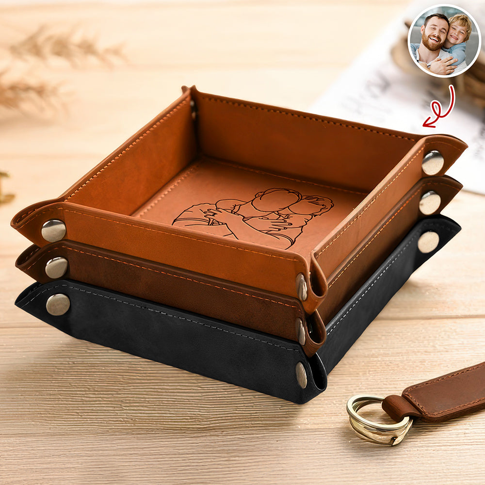 Personalized Leather Valet Tray Custom Photo Gift for Dad
