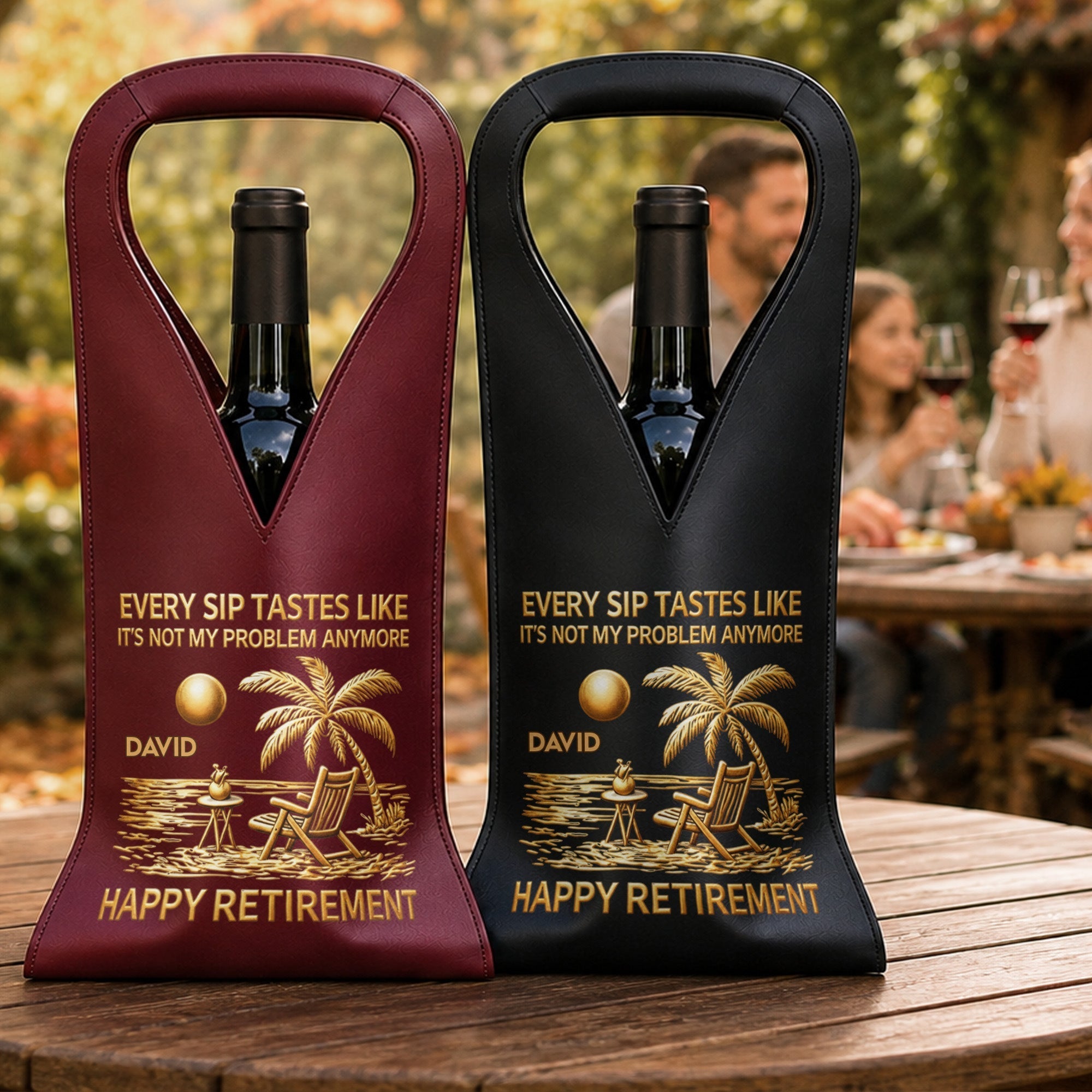 Personalized Leather Wine Bag Custom Name Beach Gift for Retirement