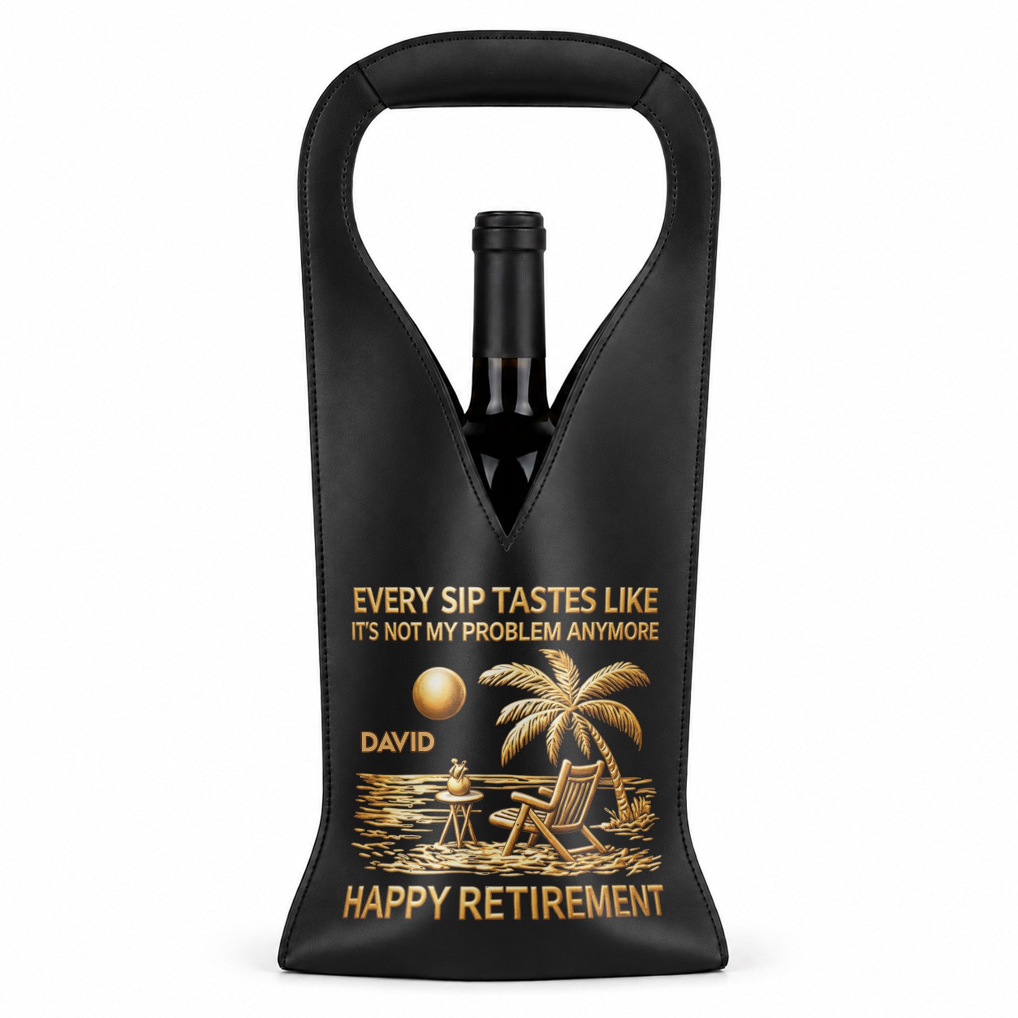 Personalized Leather Wine Bag Custom Name Beach Gift for Retirement