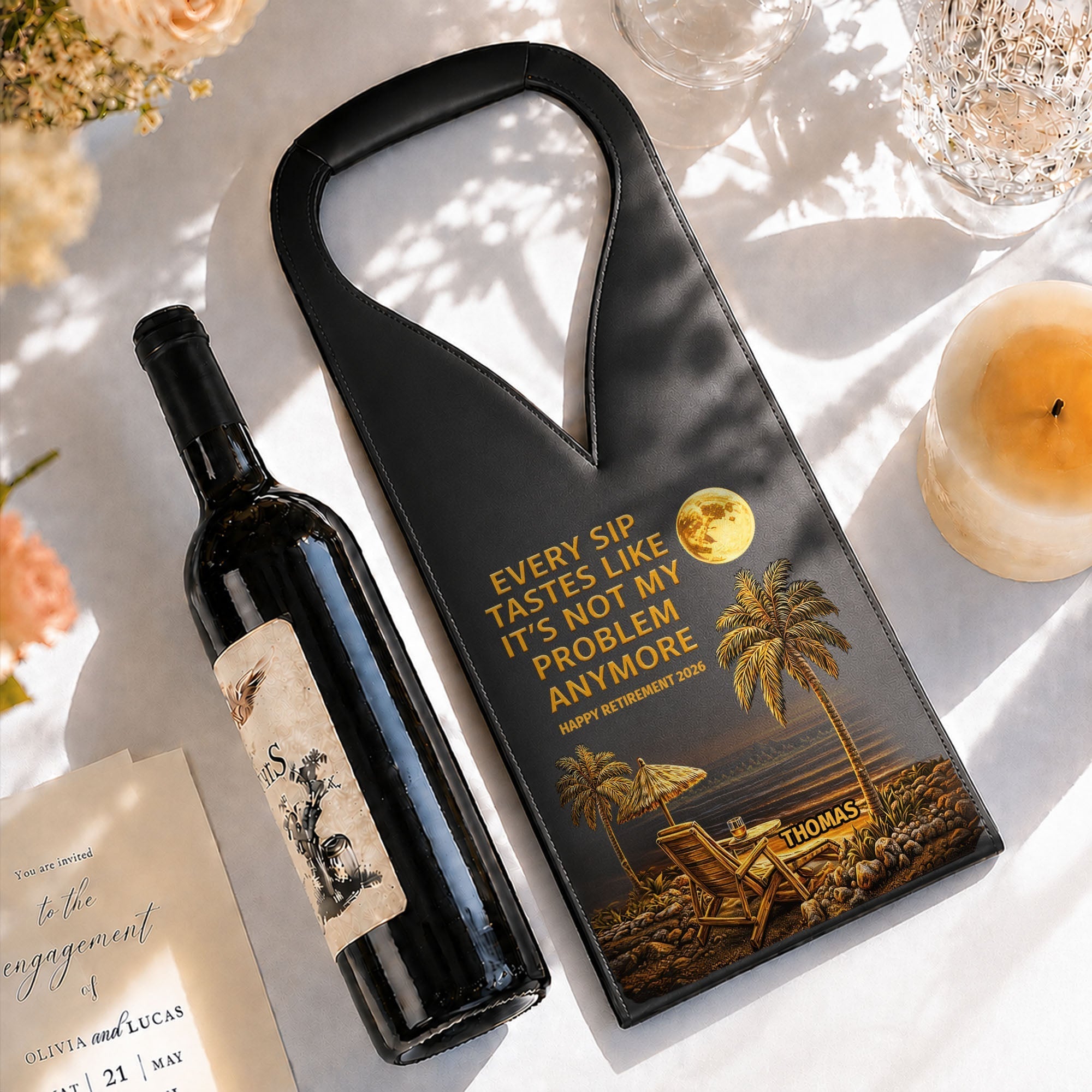 Personalized Leather Wine Bag Custom Name Gift for Retirement