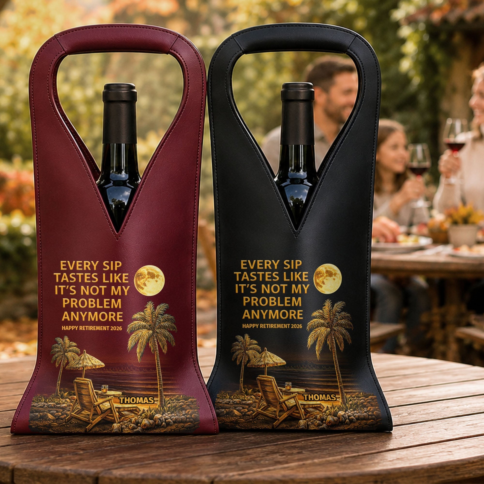 Personalized Leather Wine Bag Custom Name Gift for Retirement