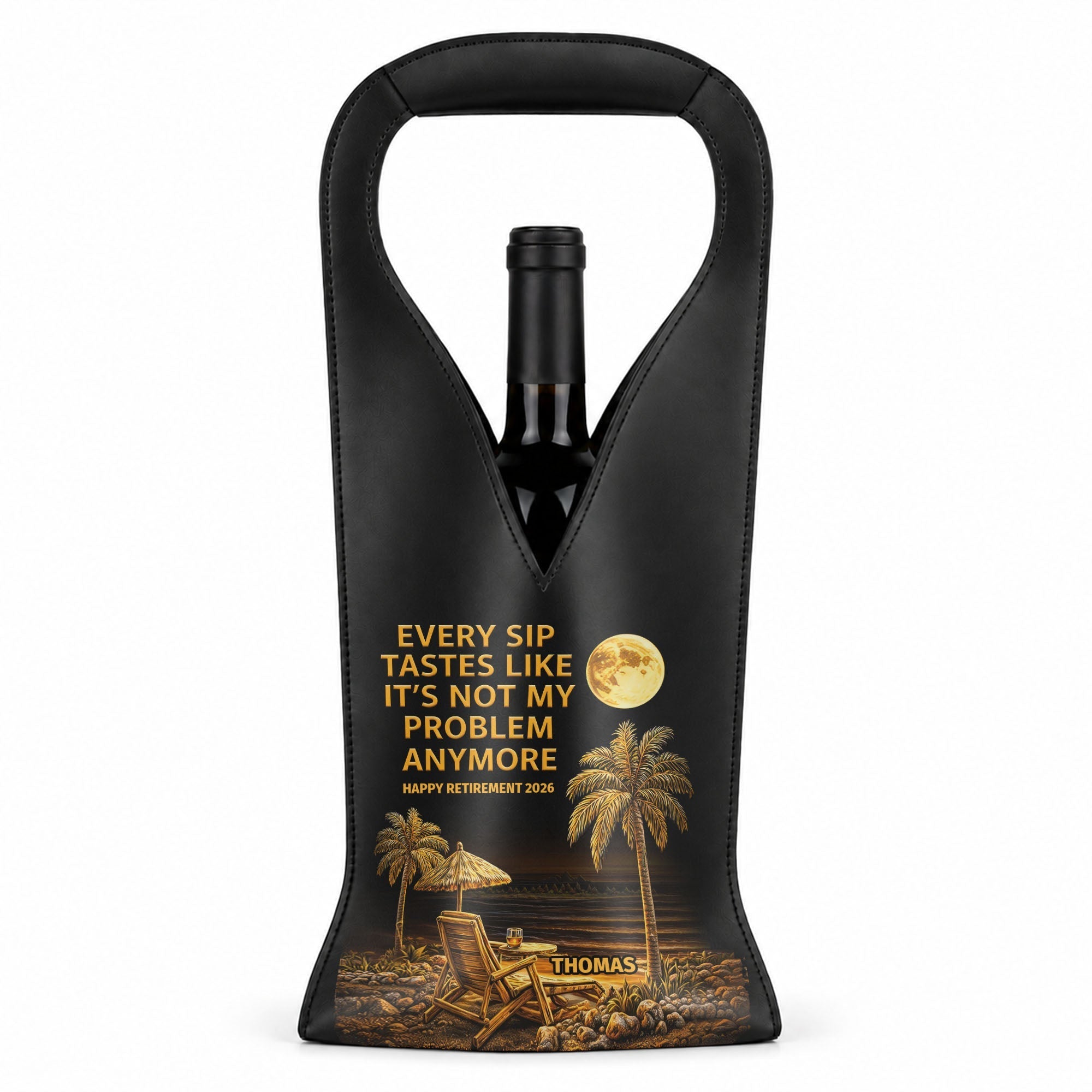 Personalized Leather Wine Bag Custom Name Gift for Retirement
