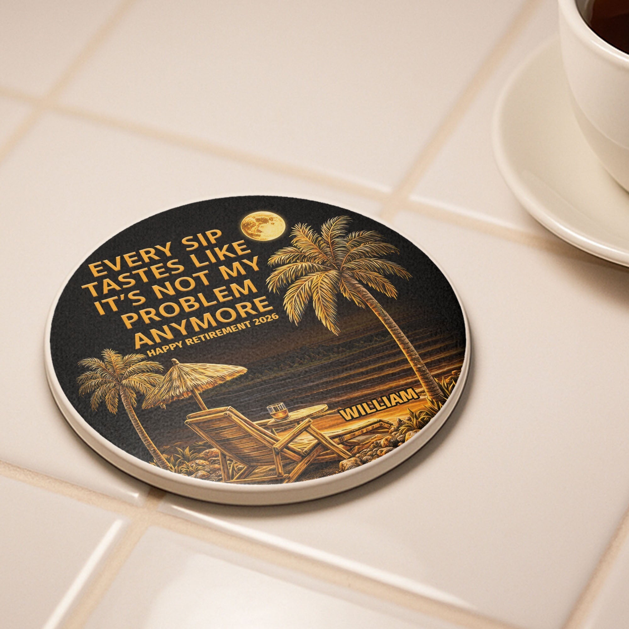 Personalized Ceramic Coaster Custom Name Retirement Gift