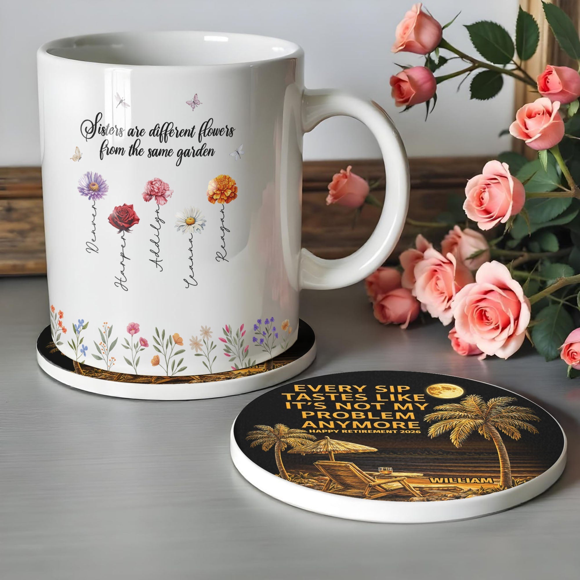 Personalized Ceramic Coaster Custom Name Retirement Gift