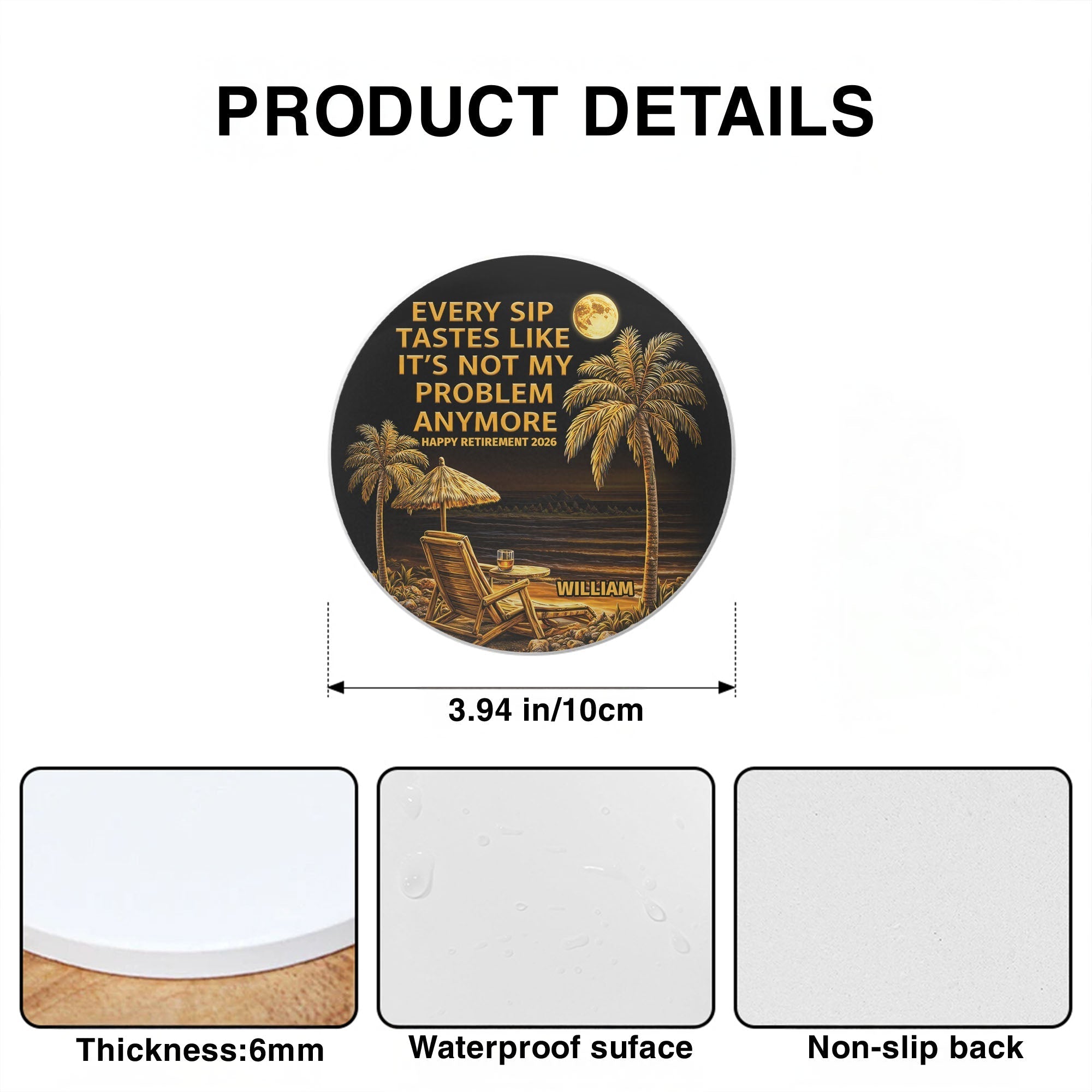 Personalized Ceramic Coaster Custom Name Retirement Gift