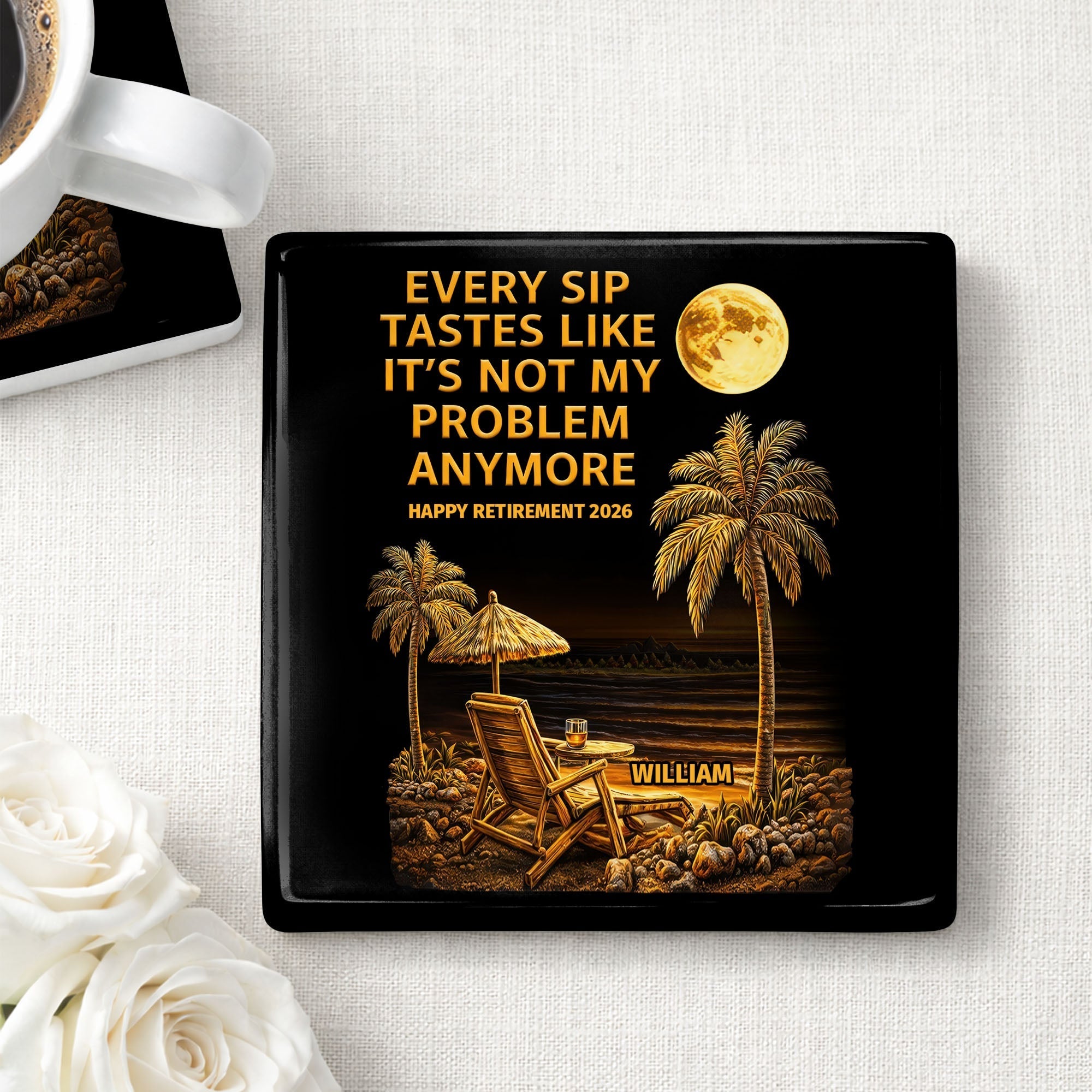 Personalized Ceramic Coaster Custom Name Funny Retirement Gift