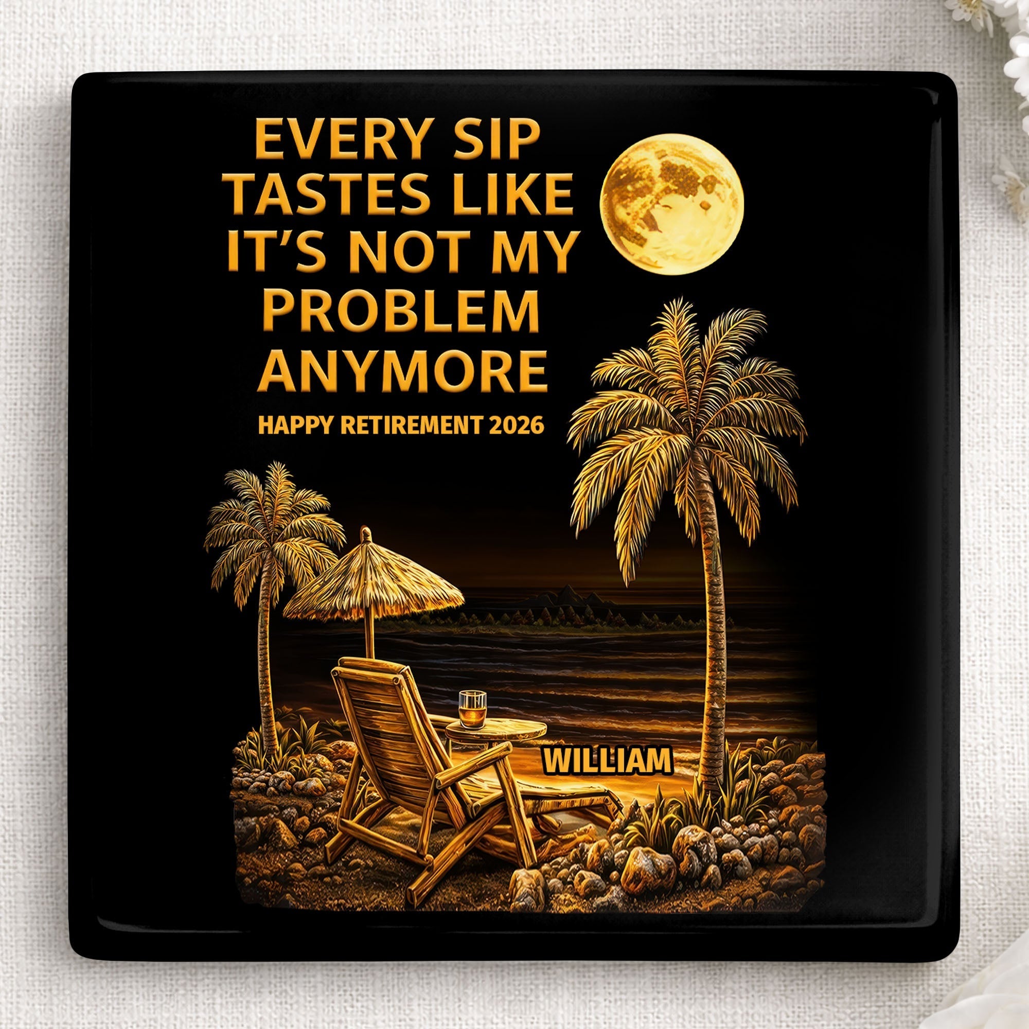 Personalized Ceramic Coaster Custom Name Funny Retirement Gift