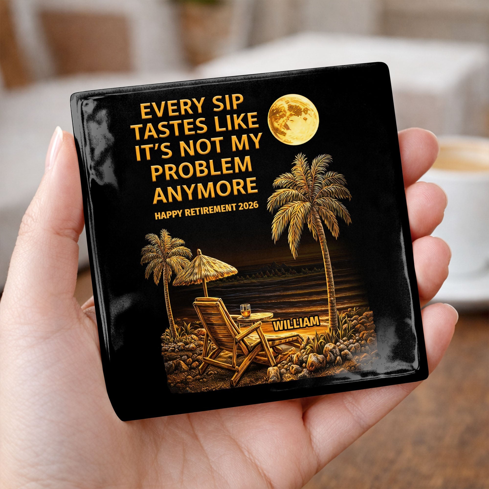 Personalized Ceramic Coaster Custom Name Funny Retirement Gift