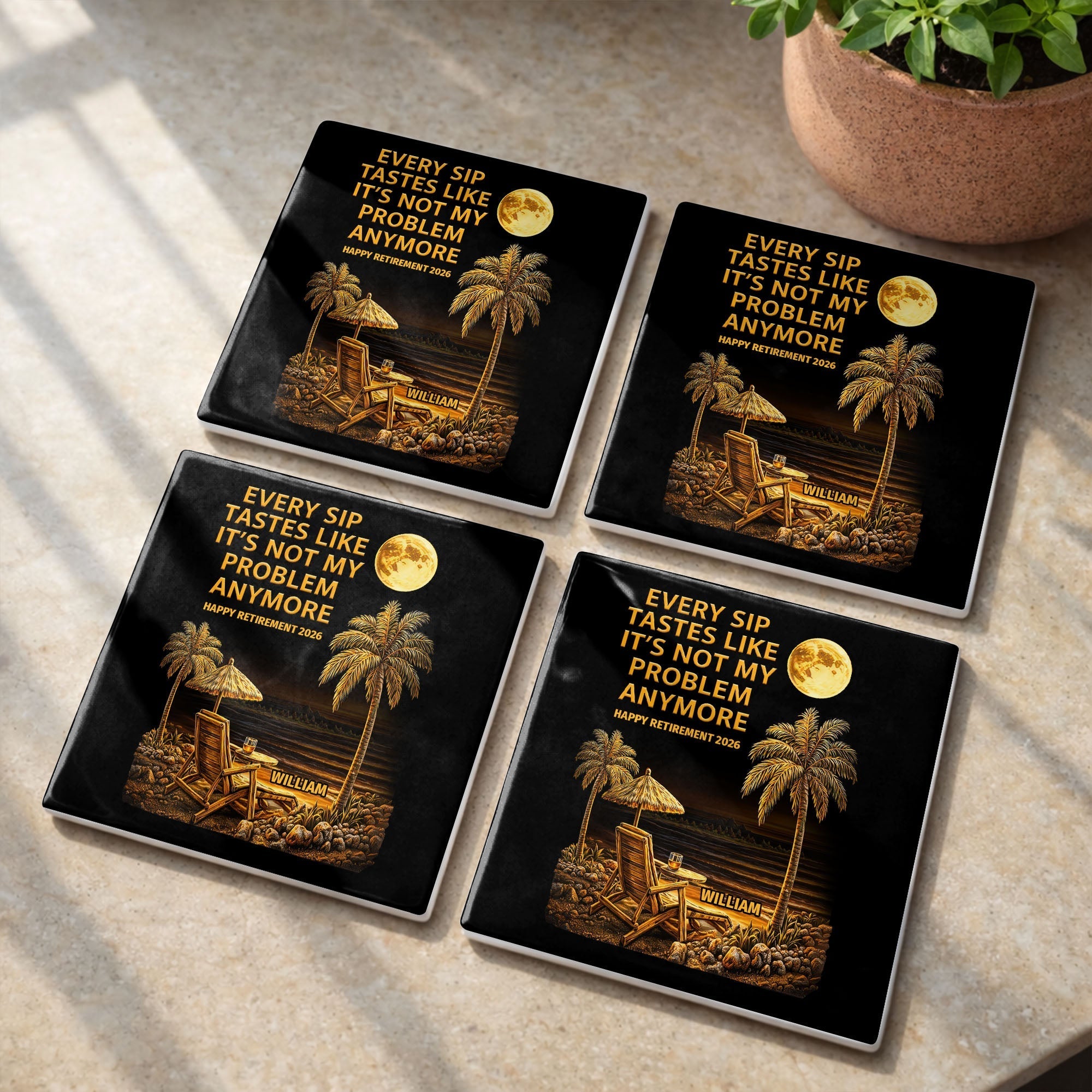 Personalized Ceramic Coaster Custom Name Funny Retirement Gift