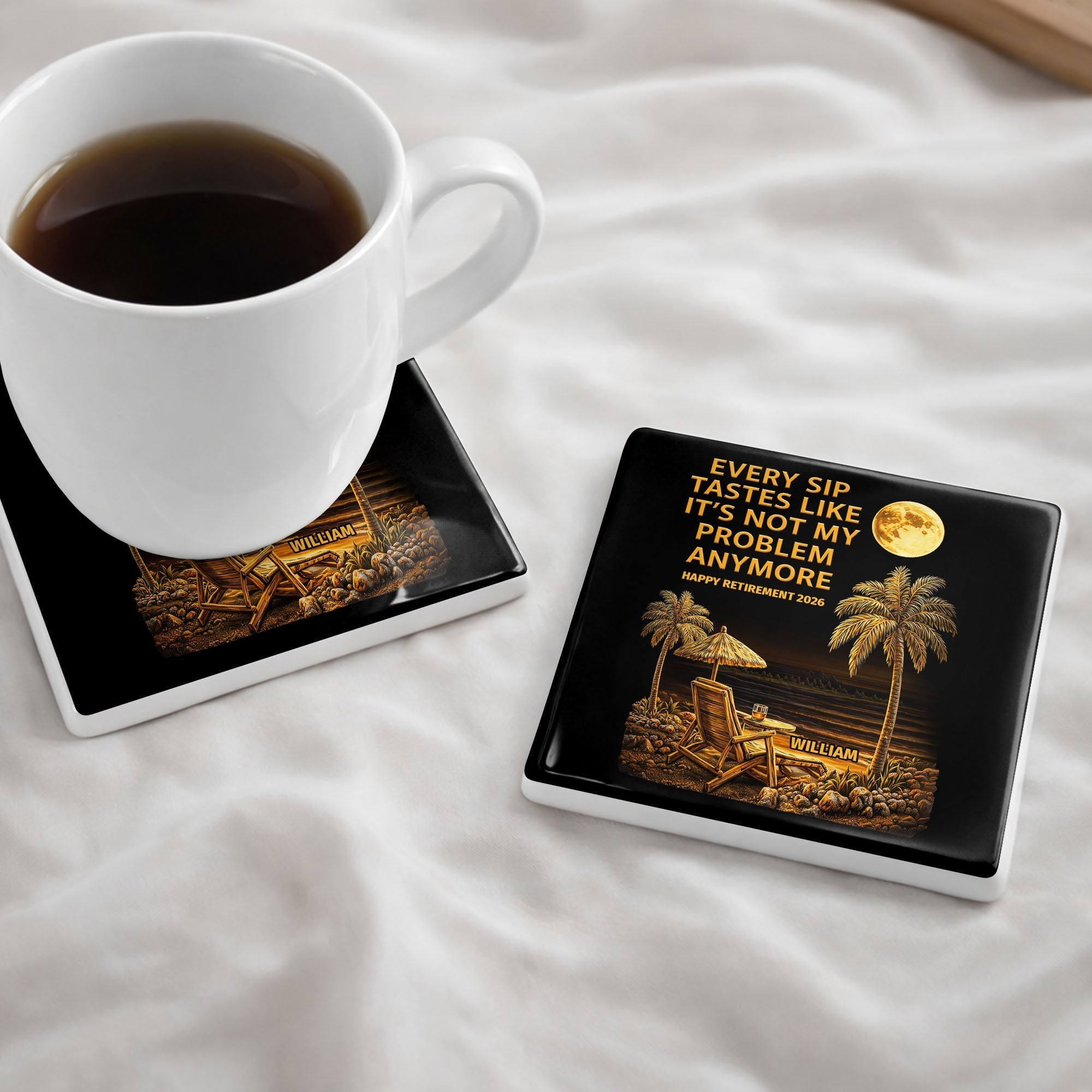 Personalized Ceramic Coaster Custom Name Funny Retirement Gift