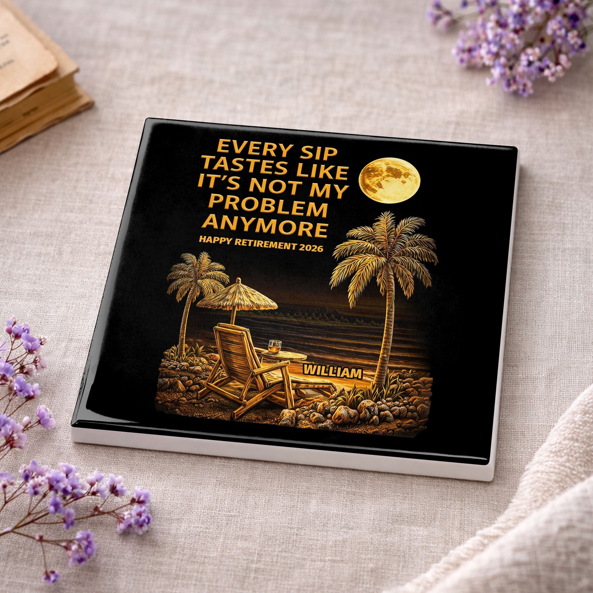 Personalized Ceramic Coaster Custom Name Funny Retirement Gift