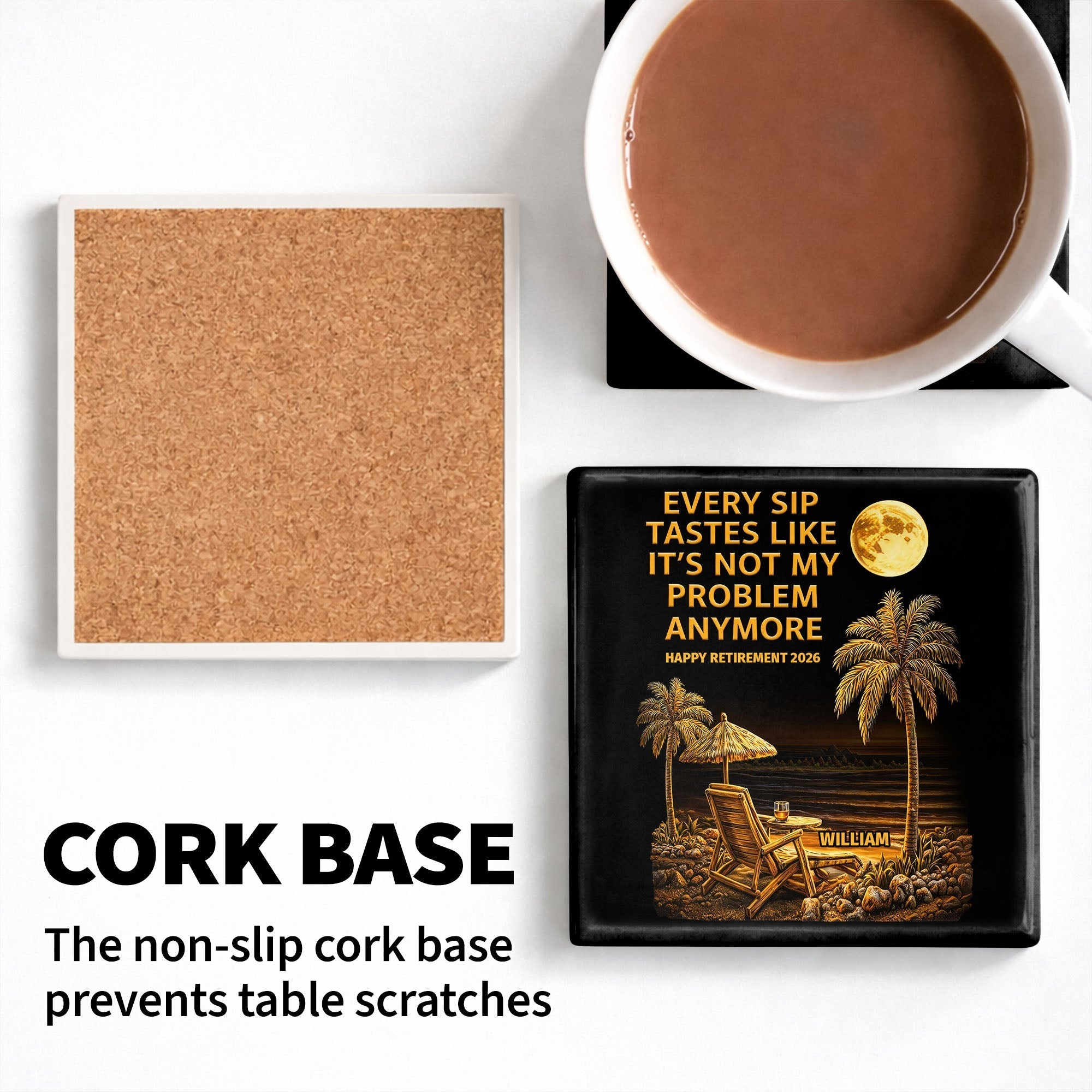 Personalized Ceramic Coaster Custom Name Funny Retirement Gift