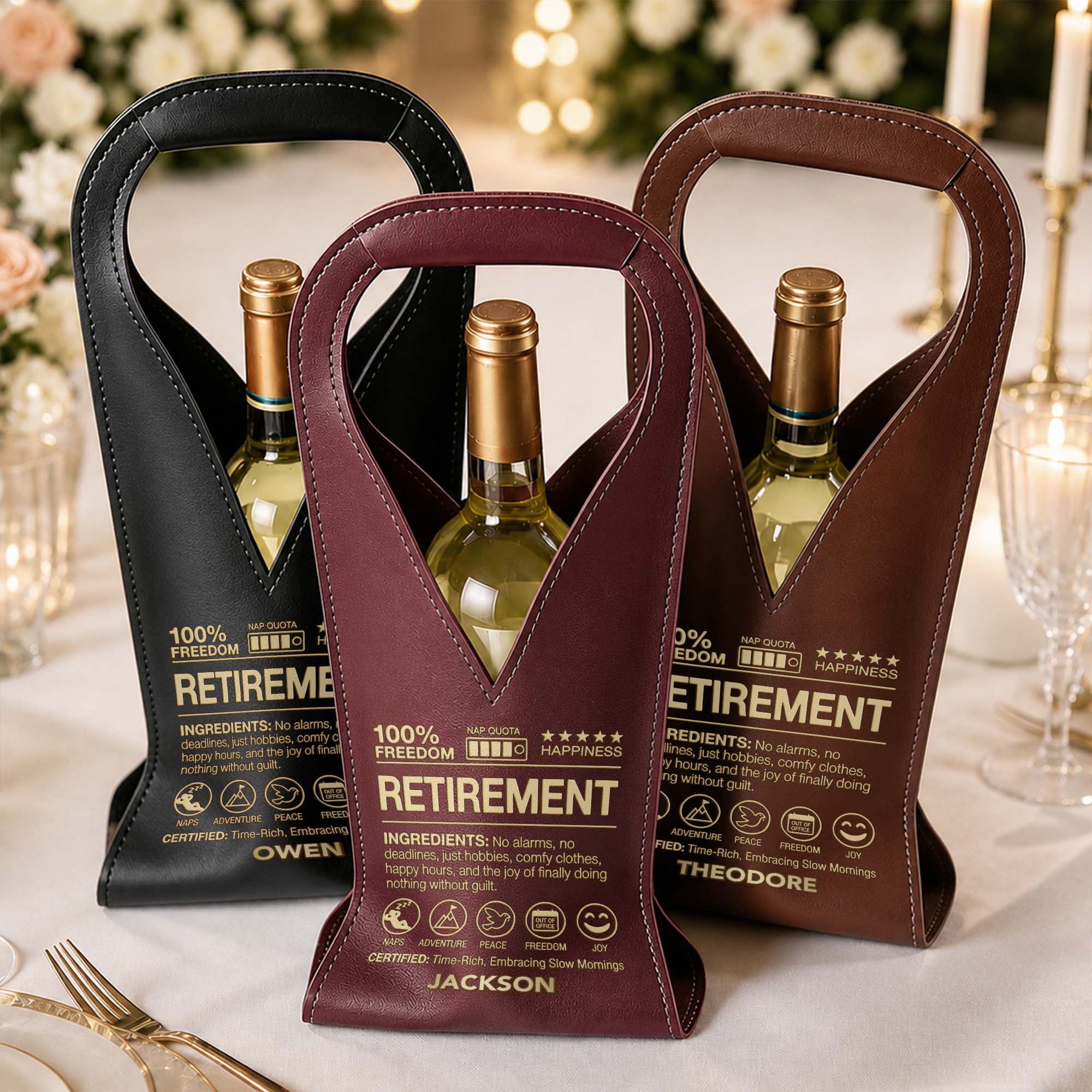 Personalized Leather Wine Bag Custom Name Gift for Retirement