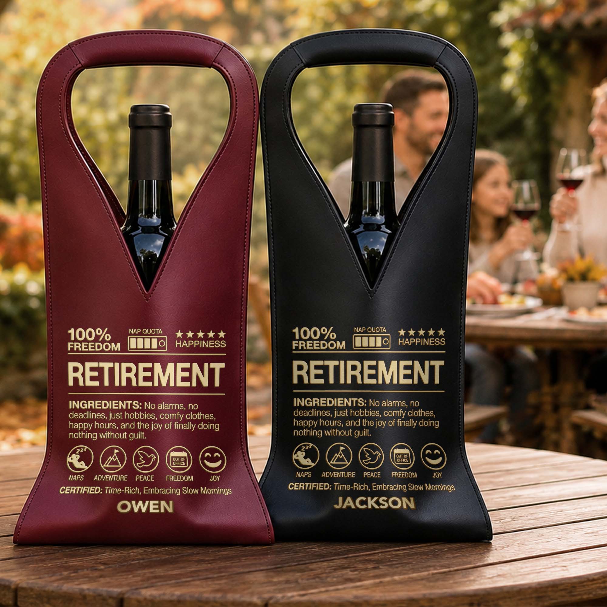 Personalized Leather Wine Bag Custom Name Gift for Retirement