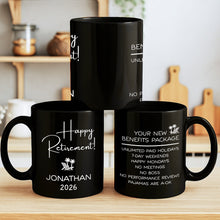 Load image into Gallery viewer, Personalized Black Mug Custom Retirement Gift for Coworker
